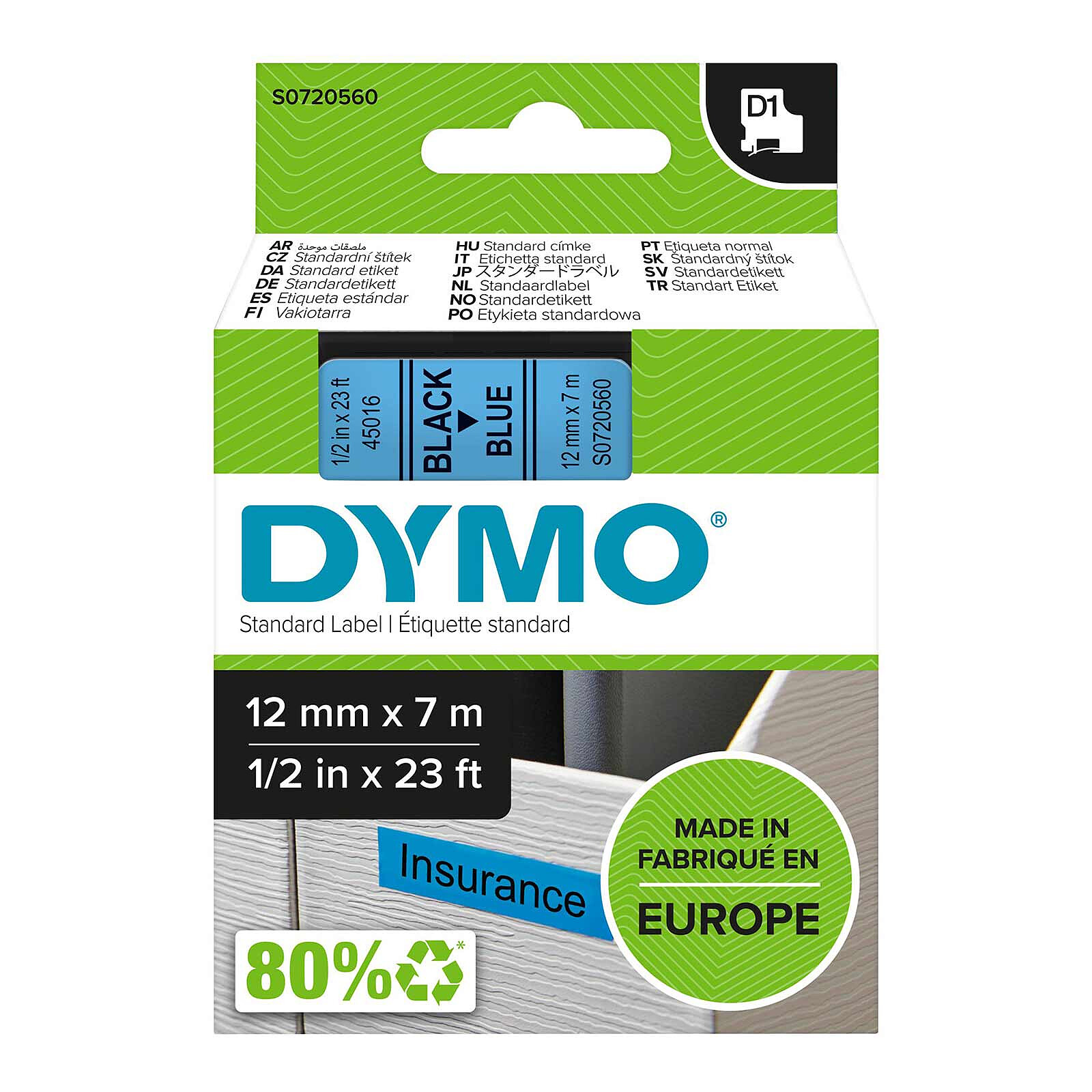 Dymo - Ruban d'étiquettes auto-adhésives 3D - 1 rouleau (9 mm x 3 m) - fond  rouge Pas Cher