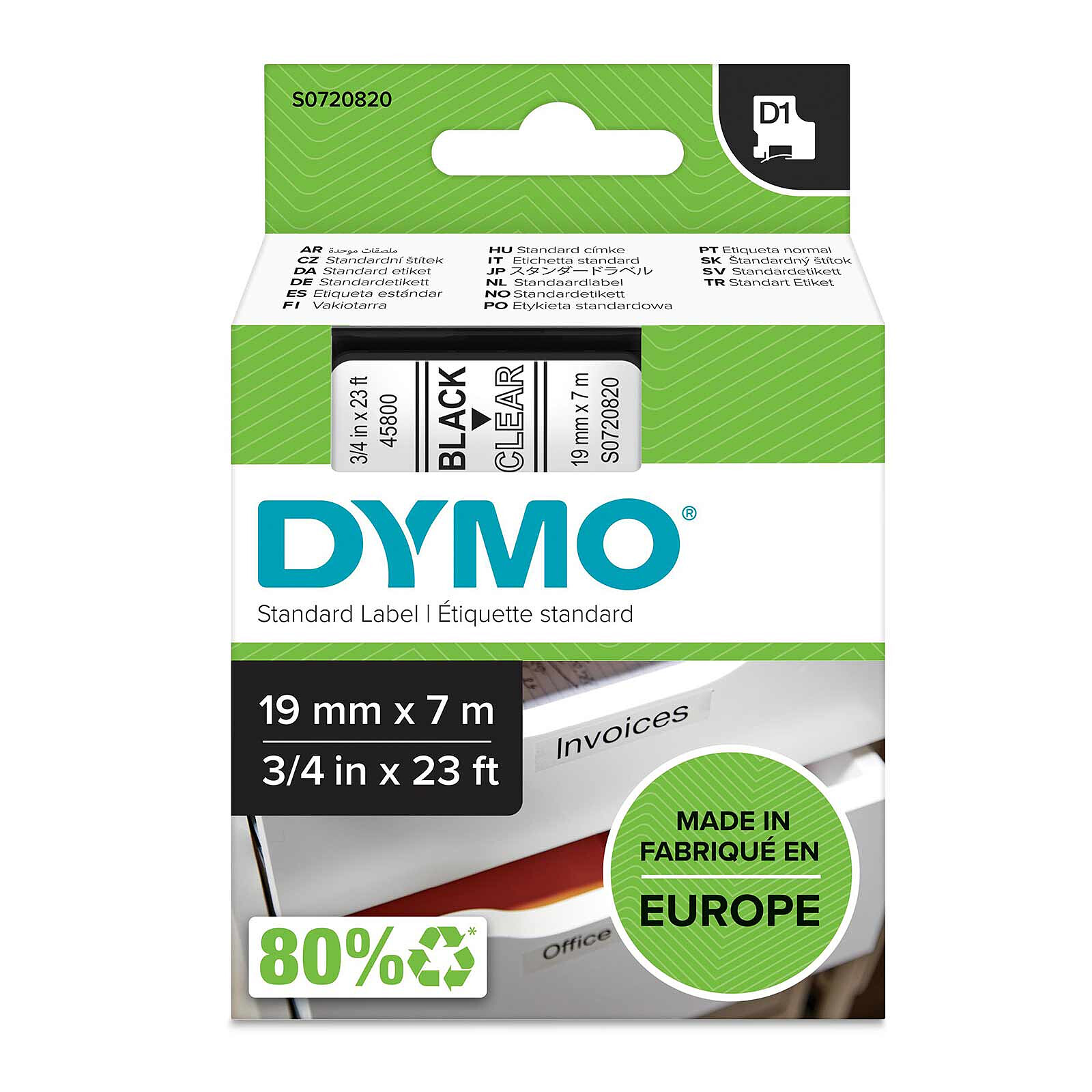 Ruban Dymo D1 6 mm coloris noir/blanc - Titreuses