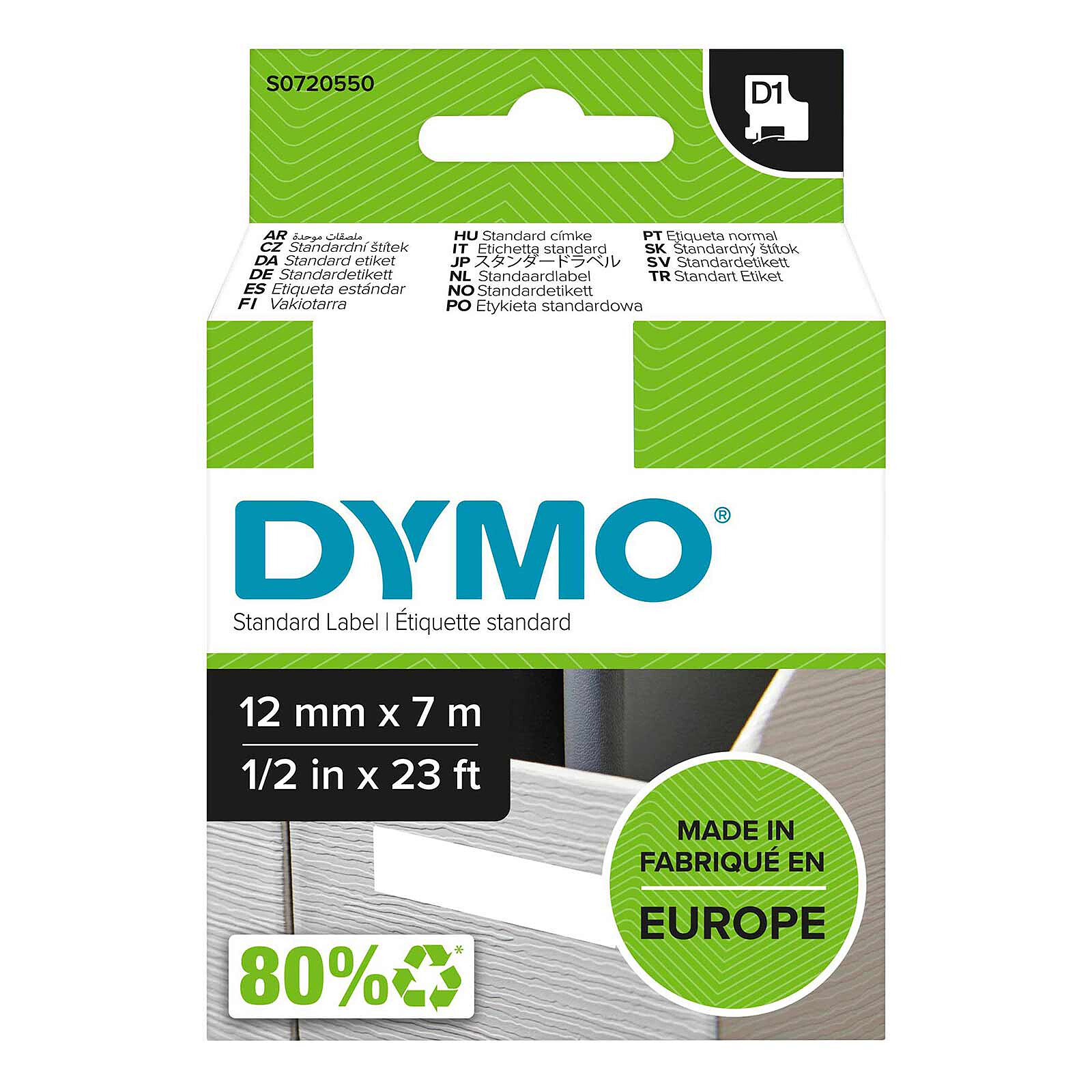 DYMO Ruban D1 Standard - noir/transparent 12 mm - 7 m - Ruban