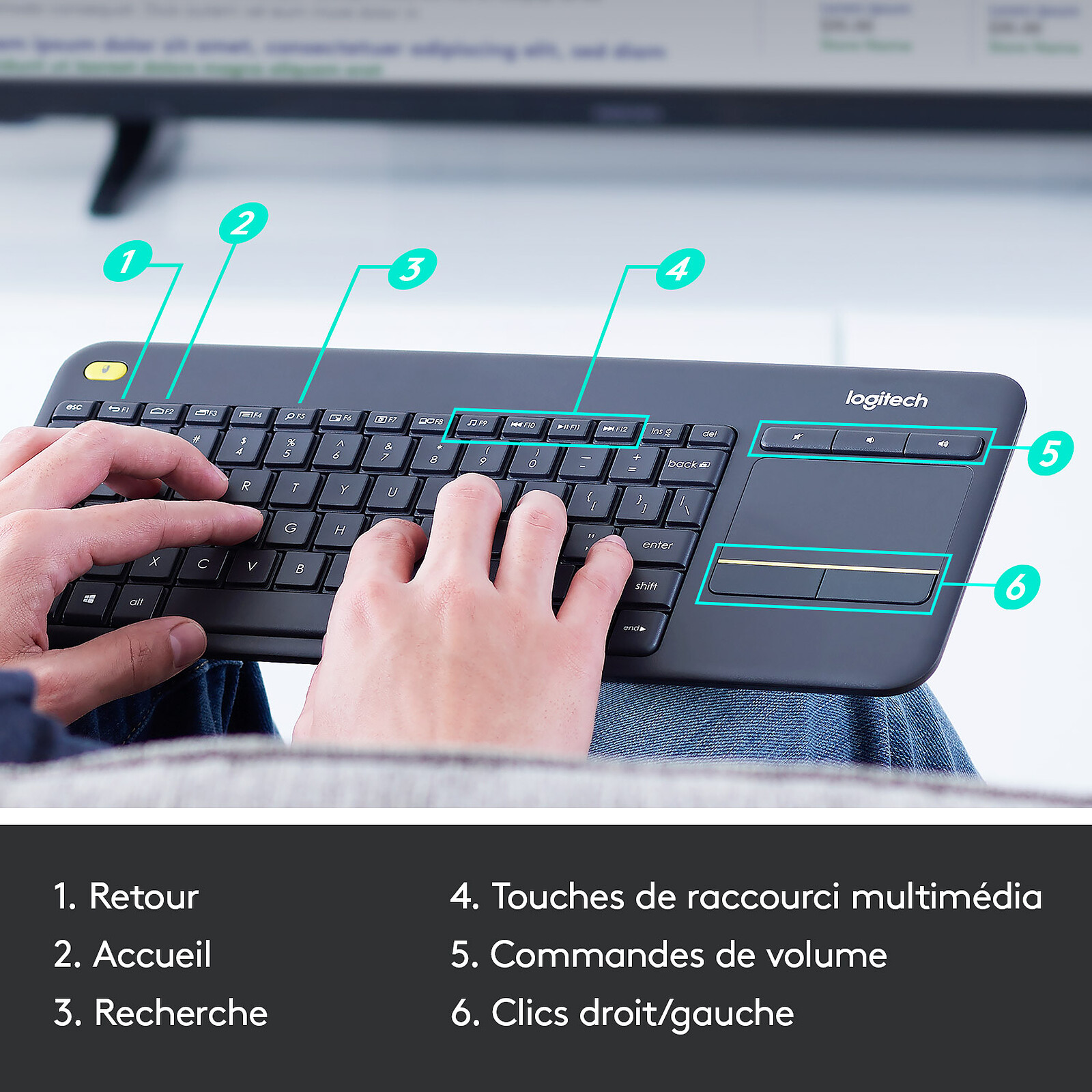 kæde Økologi At redigere Logitech Wireless Touch Keyboard K400 Plus (Black) - Keyboard Logitech on  LDLC
