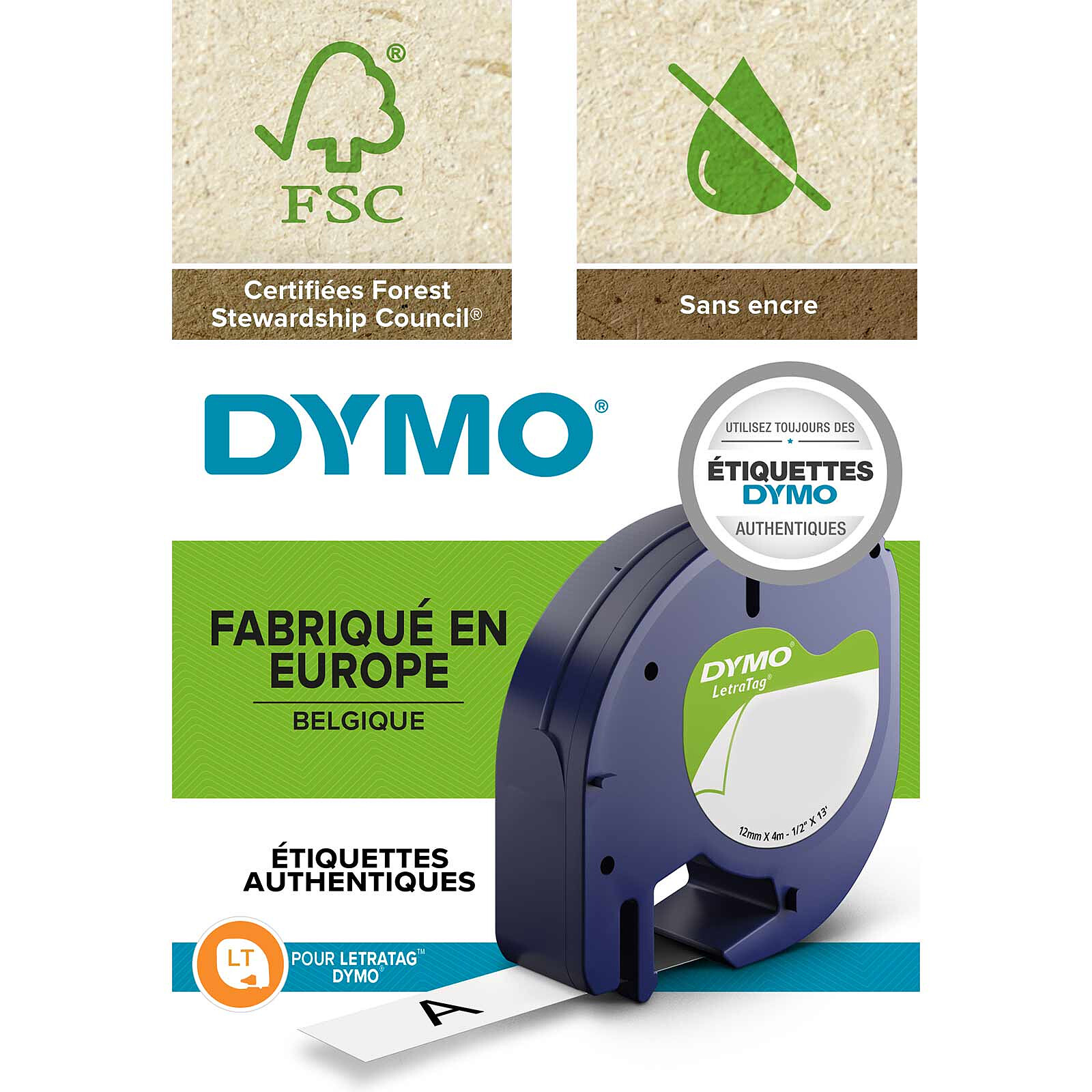 Dymo - Ruban d'étiquettes auto-adhésives 3D - 1 rouleau (9 mm x 3 m) - fond  noir Pas Cher