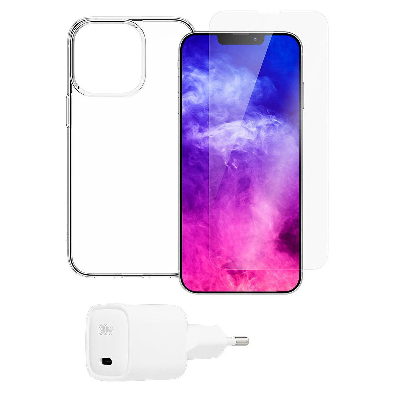 Pack film + coque + chargeur USB-C 30W pour iPhone 15 Pro Max