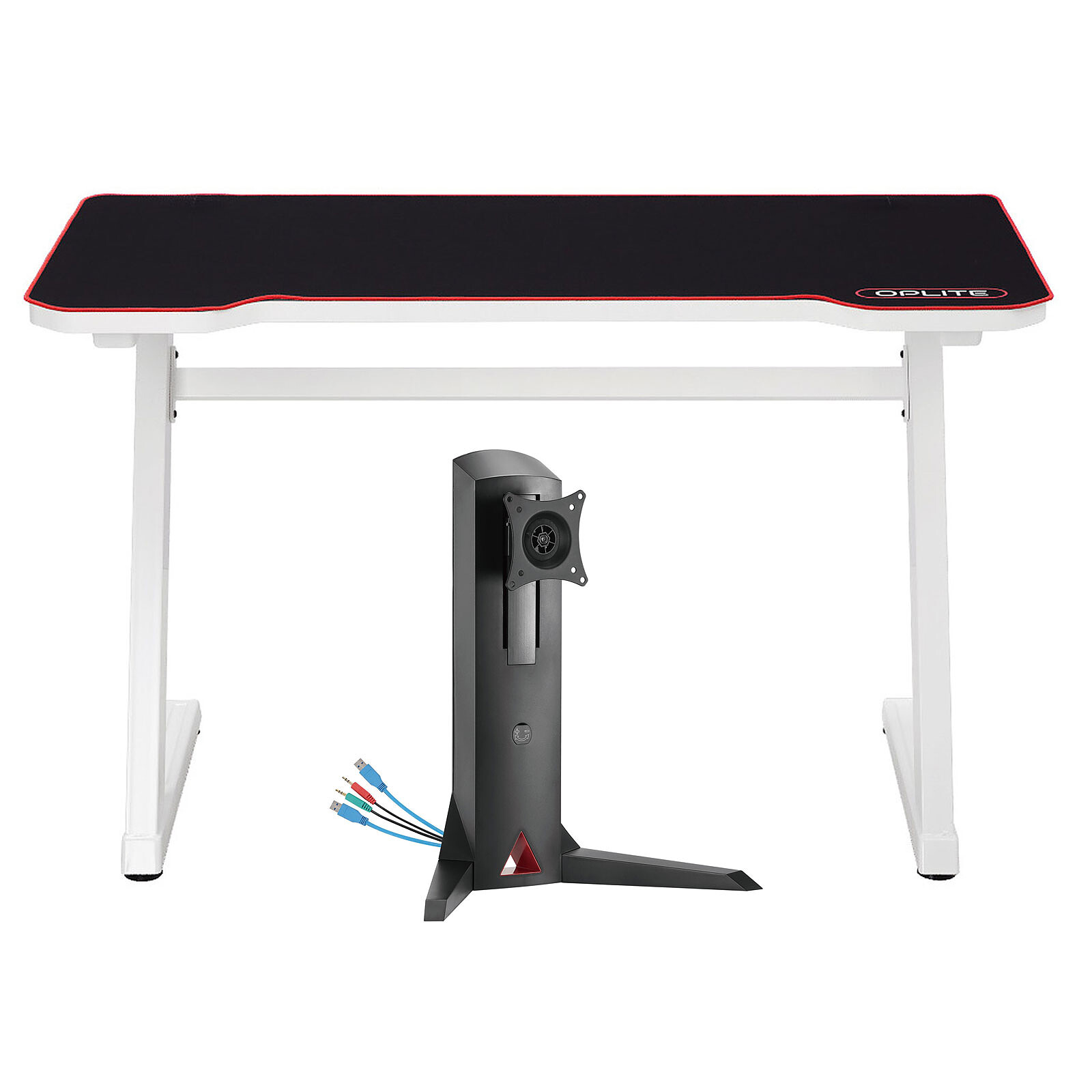 OPLITE Tilt Gaming Desk (Blanc) + Supreme Monitor Stand Plus
