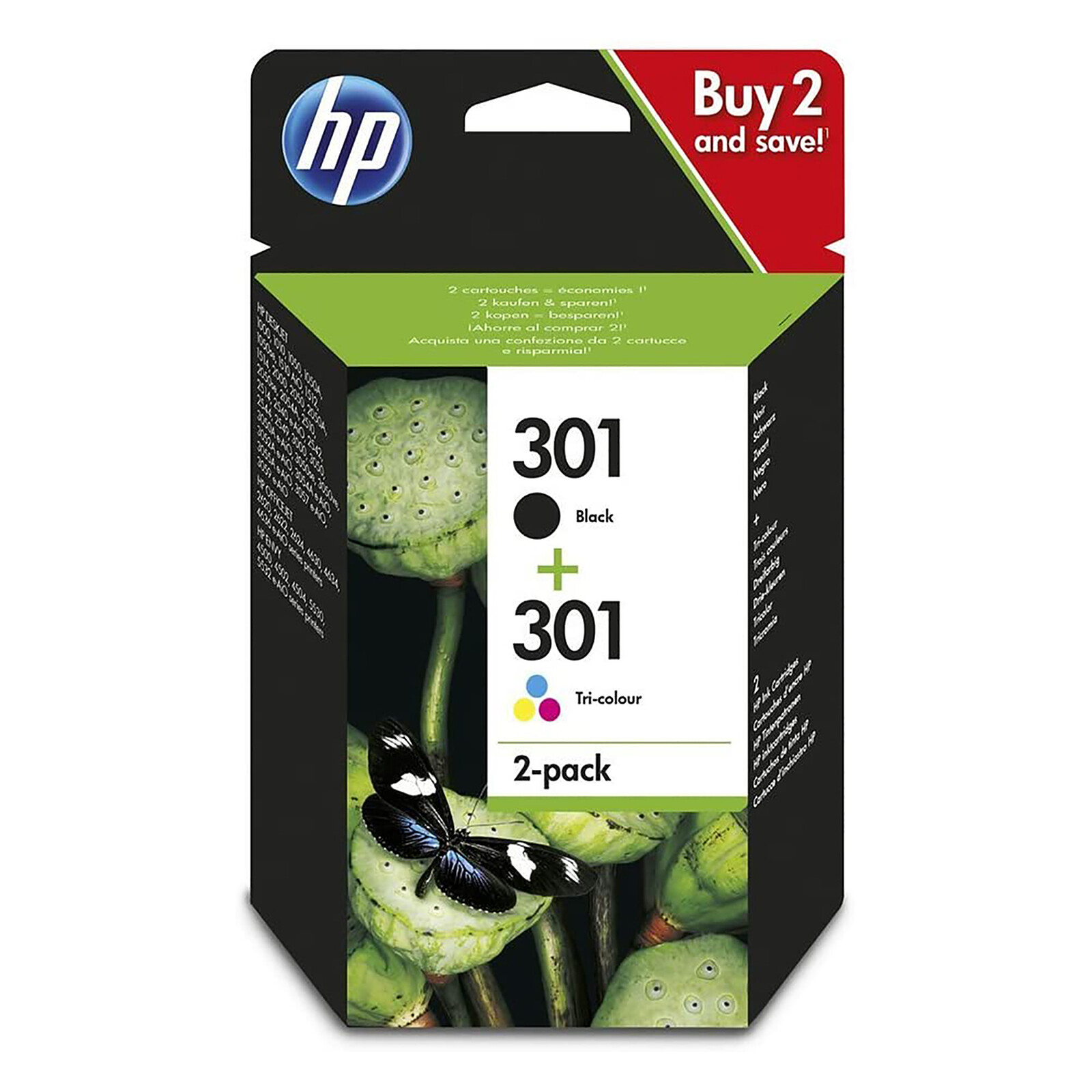 Pack HP 301XL noire + 301XL 3 couleurs pour imprimante jet d'encre sur