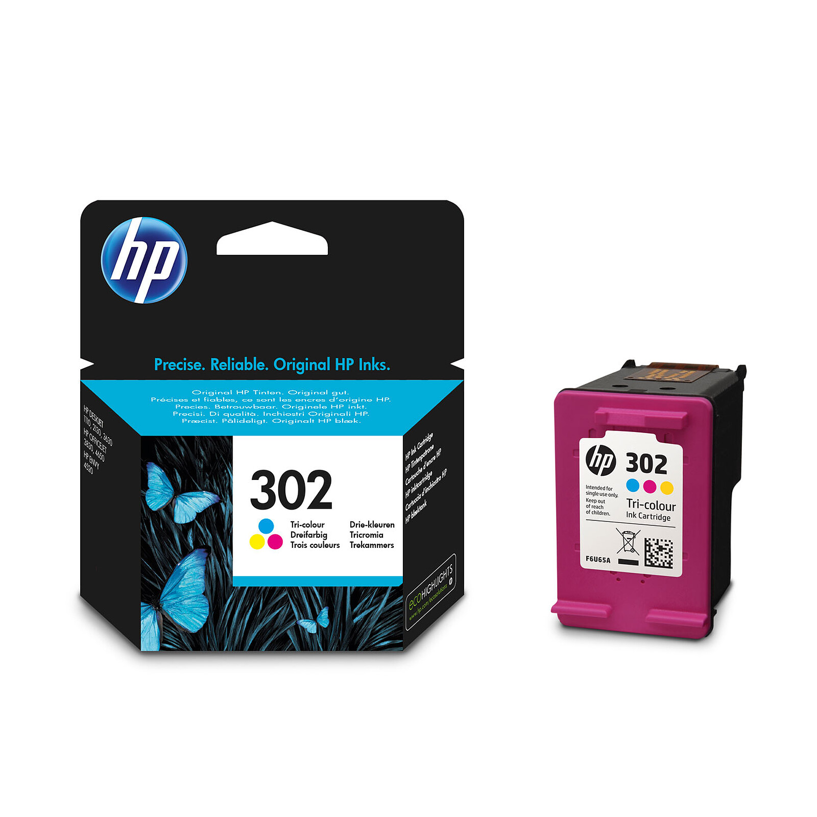 HP 302 Cartouche d'encre trois couleurs authentique (F6U65AE) pour