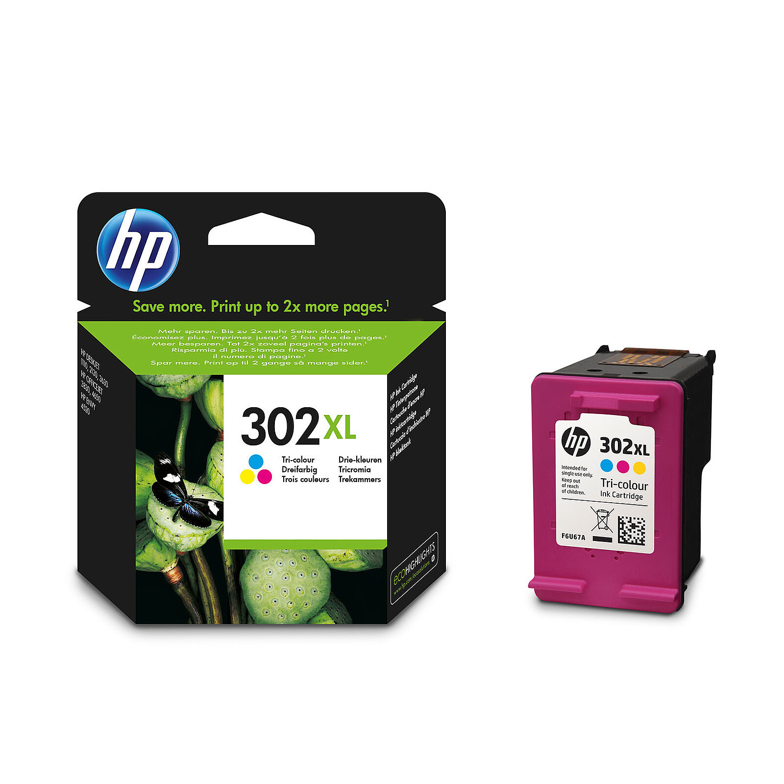 2 cartouches 302 XL BK & Color pour imprimante HP Envy 4520