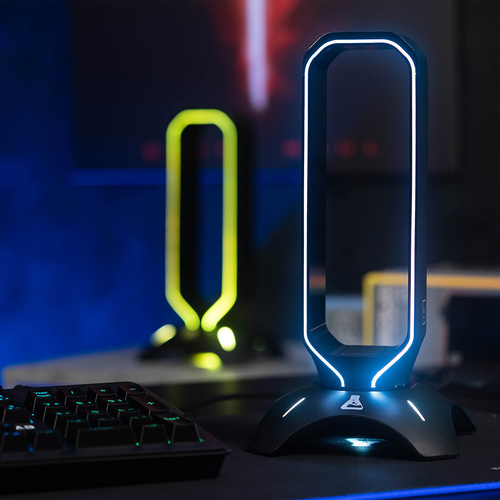 THE G-LAB K-Stand Néon RGB HUB – Supporto Cuffie Con Luci LED, Porte USB-A E USB-C, Base Antiscivolo – Idea Regalo Per Gamer