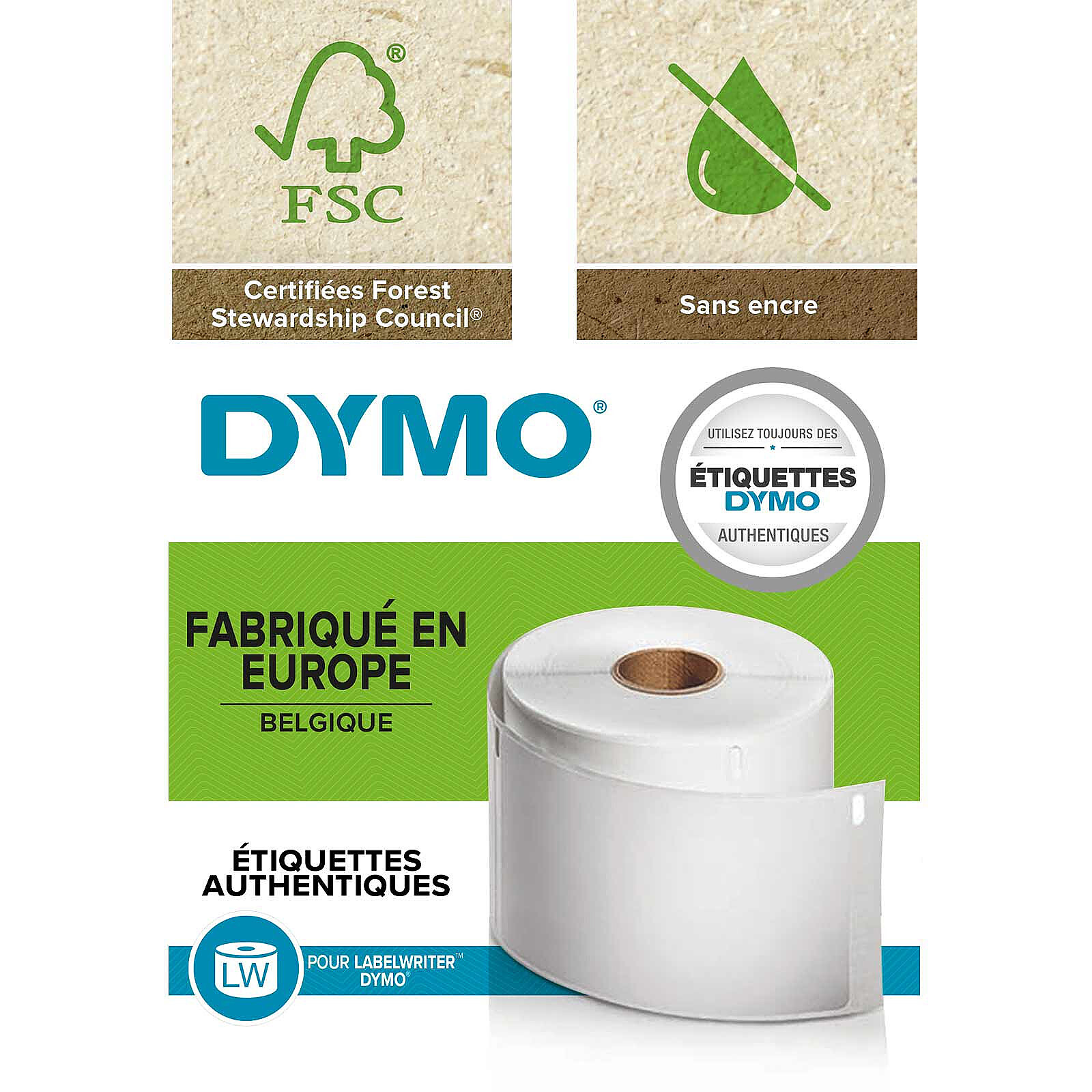 DYMO LW rouleau d'étiquettes universelles permanentes blanches - 25 x 54 mm  - Papier imprimante - LDLC