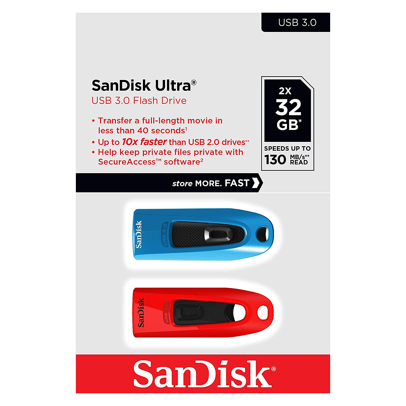 SanDisk Ultra 64 Go, Clé USB 3.0, avec une vitesse de lecture allant jusqu'à  130 Mo/s, Rouge : : Informatique