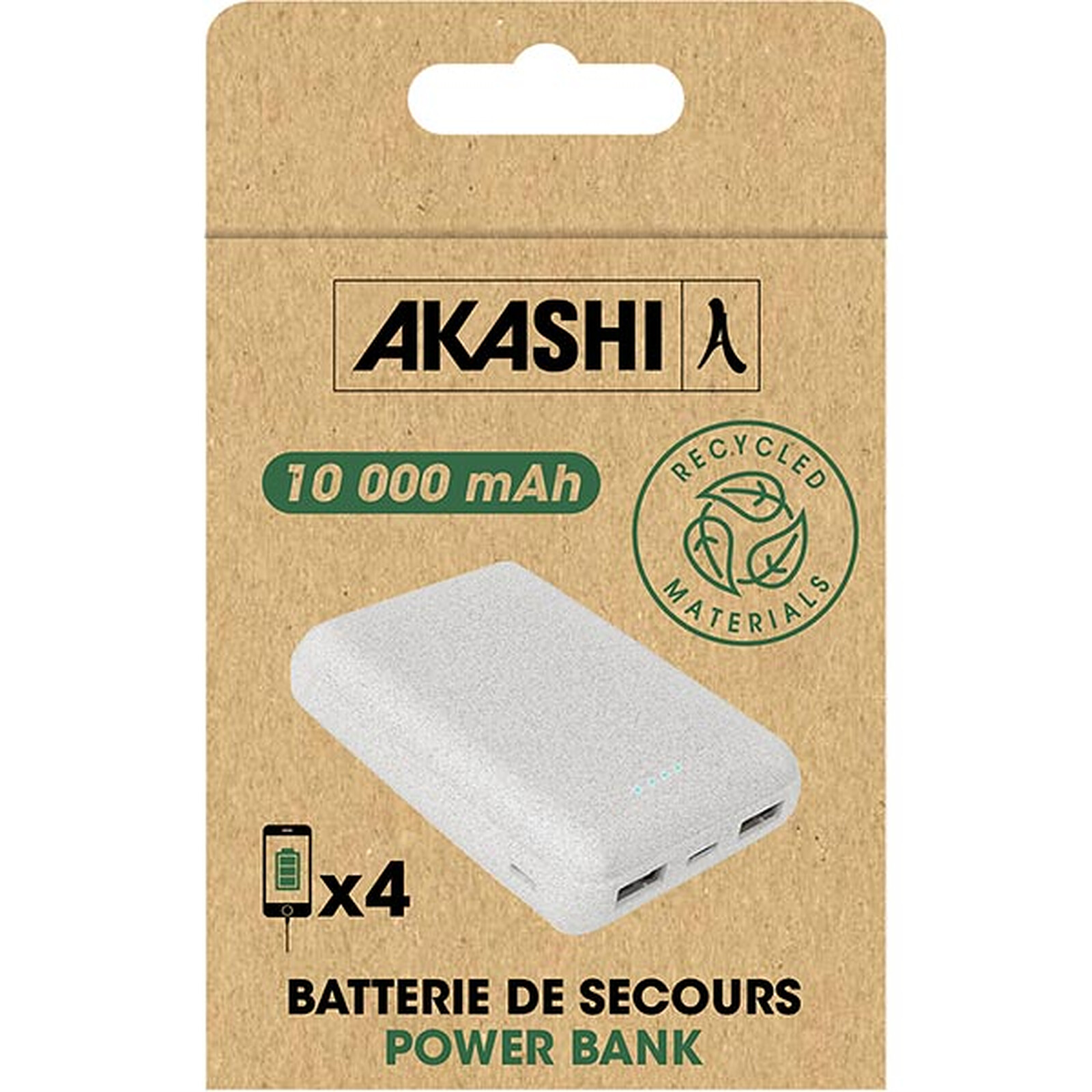 Akashi Batterie de Secours 10000 mAh Eco (Blanc) - Batterie