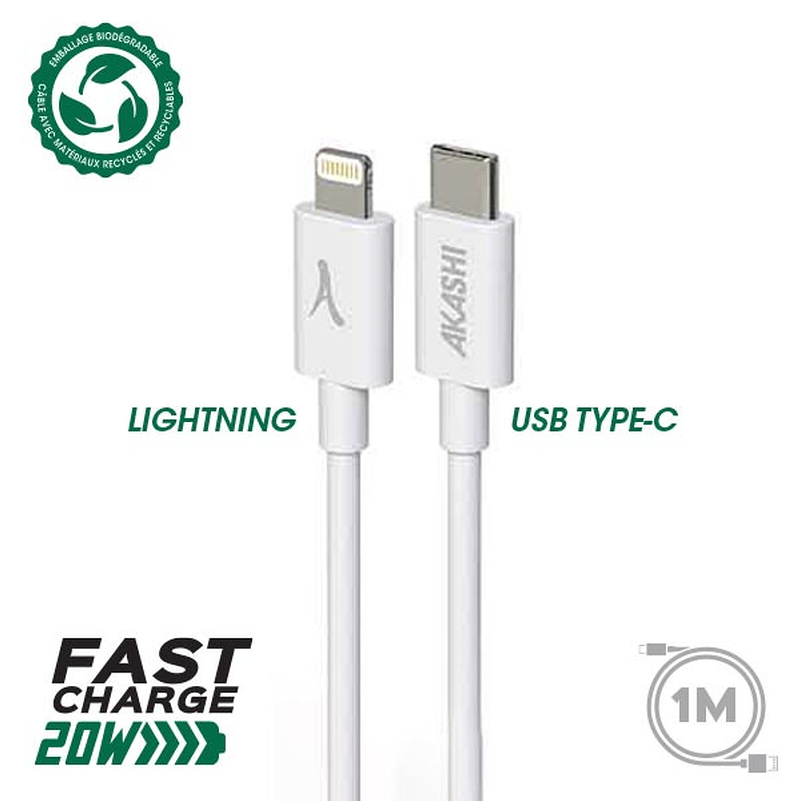 Câble USB-C vers Lightning Power Delivery 3.0 5A / 20W Longueur 2m
