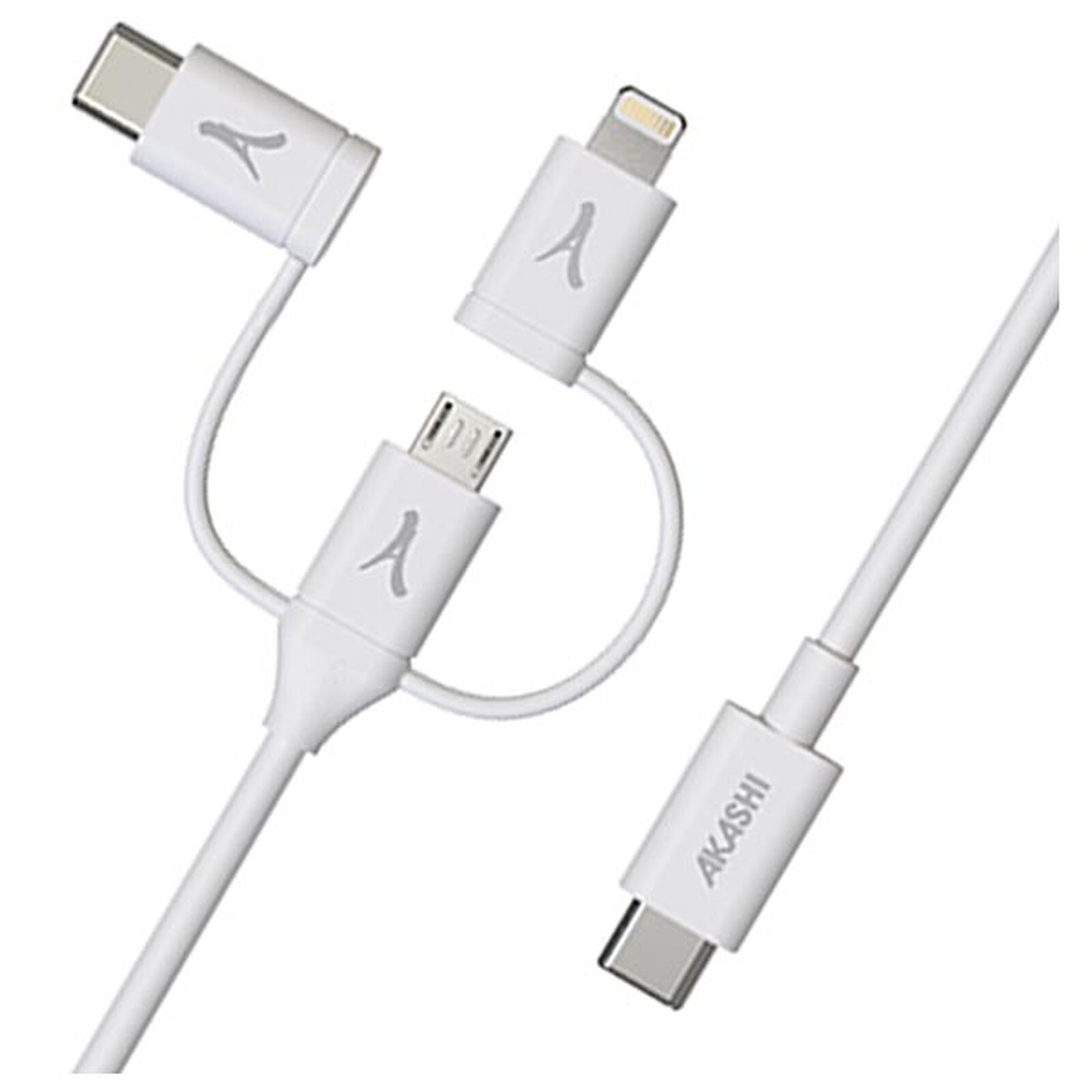 Akashi Câble Eco 3-en-1 USB-C vers USB-C / Lightning / micro USB (1 m) - USB  - Garantie 3 ans LDLC