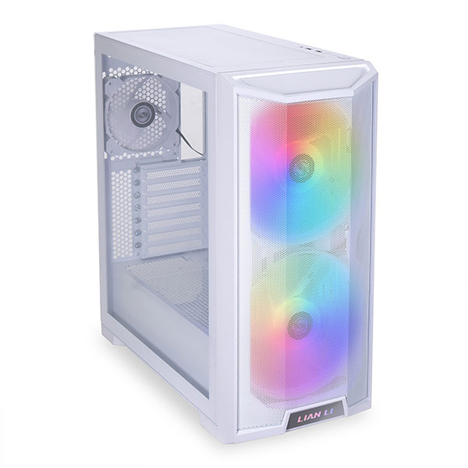 Boîtier PC Lian Li V100 Blanc - Tour Moyen Avec Ventilation Mesh, Verre Trempé, USB-C Et RGB