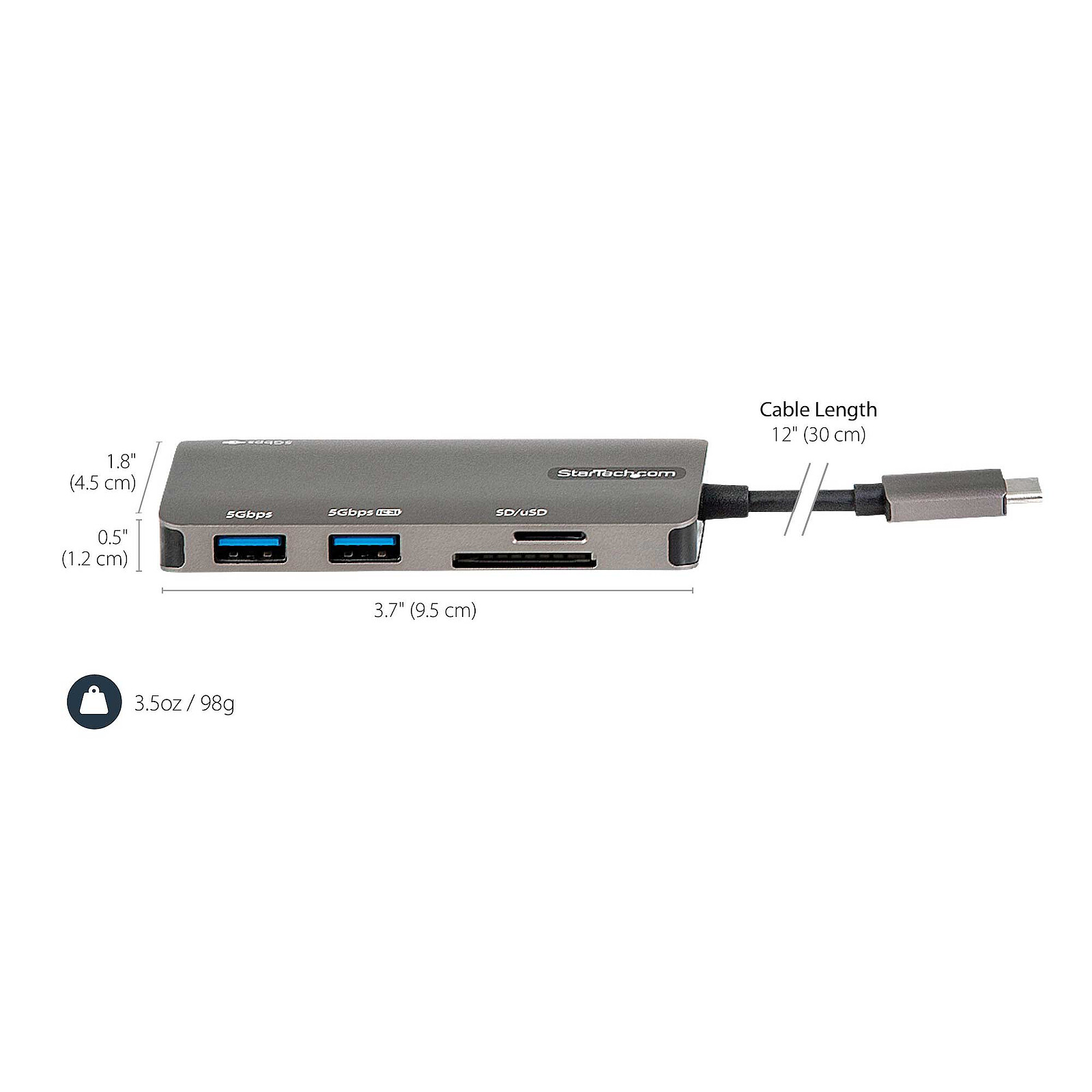 StarTech.com Adaptateur Multiport USB-C - USB Type C vers HDMI 4K,  Alimentation 100W Passthrough, SD/MicroSD, Hub USB 3 Ports USB 3.0 - Mini  Dock USB-C - Câble Intégré 30cm sur