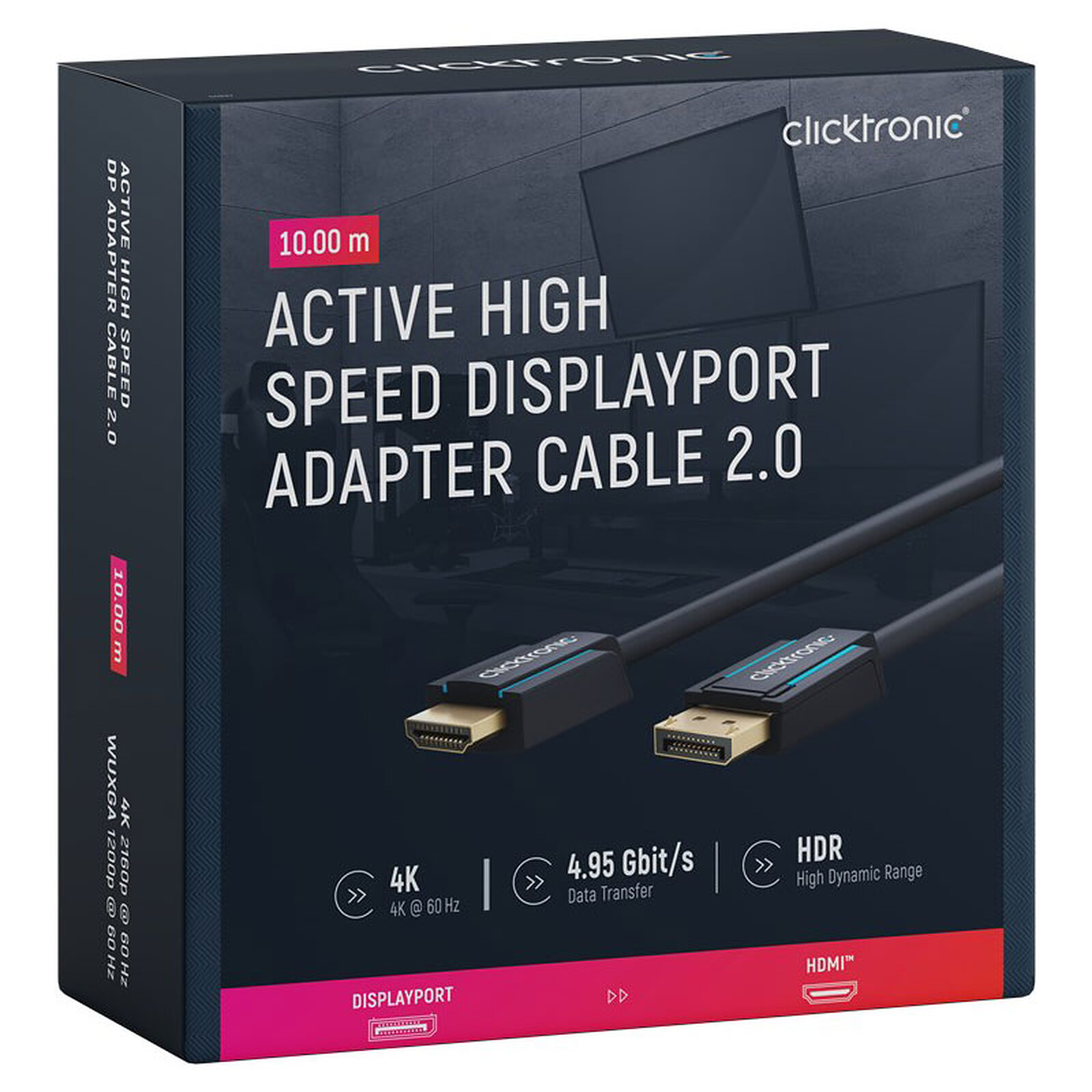 Câble Adaptateur DisplayPort Vers VGA Actif – 1,8 M, 1080p, Verrouillable, Pour Moniteur Ou Projecteur