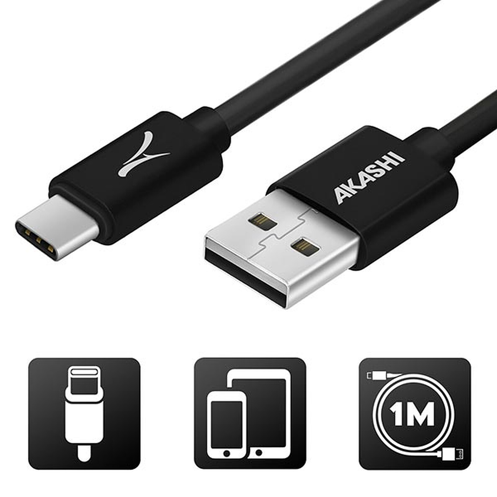 Akashi Adaptateur USB Femelle vers USB-C Mâle Noir - Câble