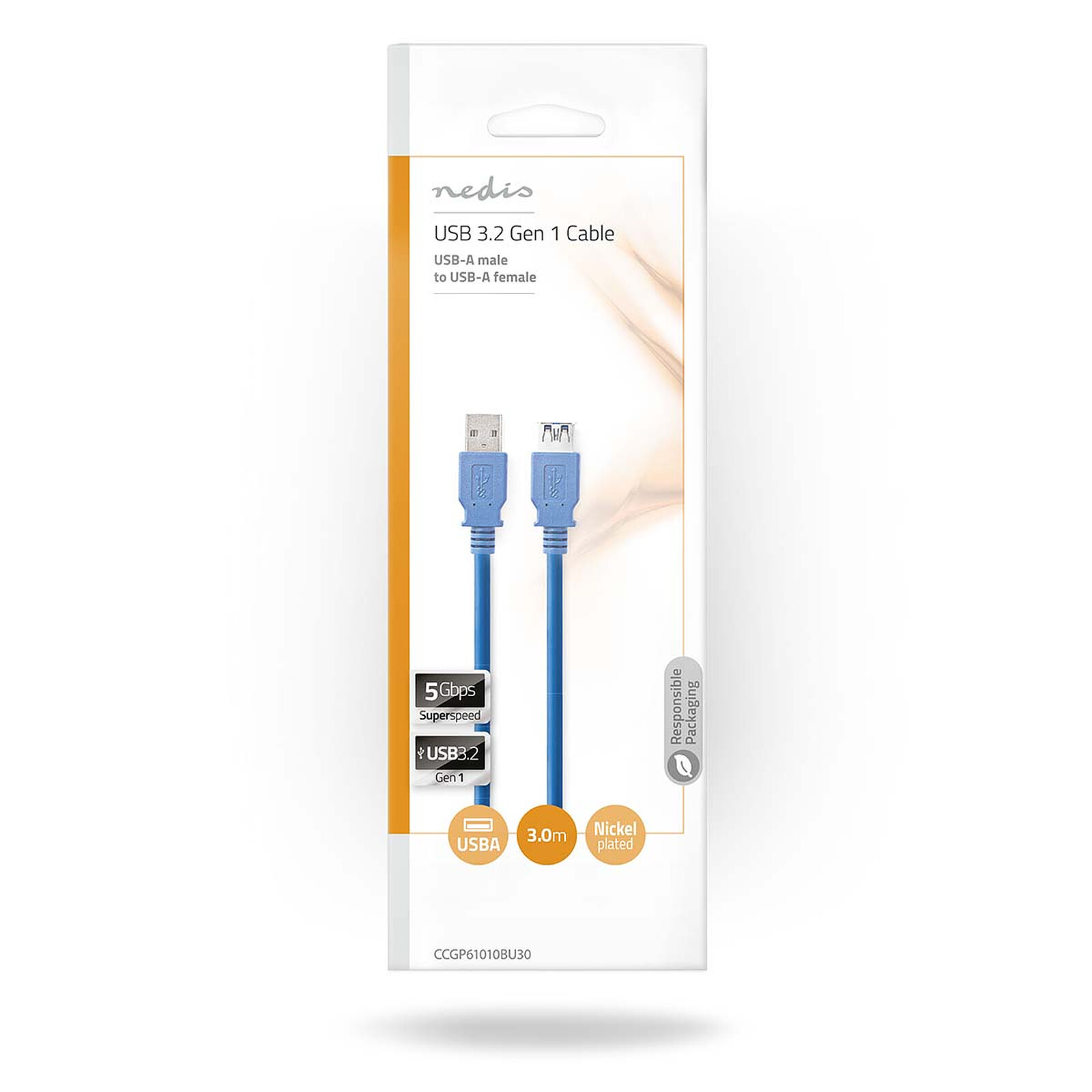 Câble d'extension USB 2.0 Type A-Mâle vers A-Femelle en Bleu 1.5 et 3m –