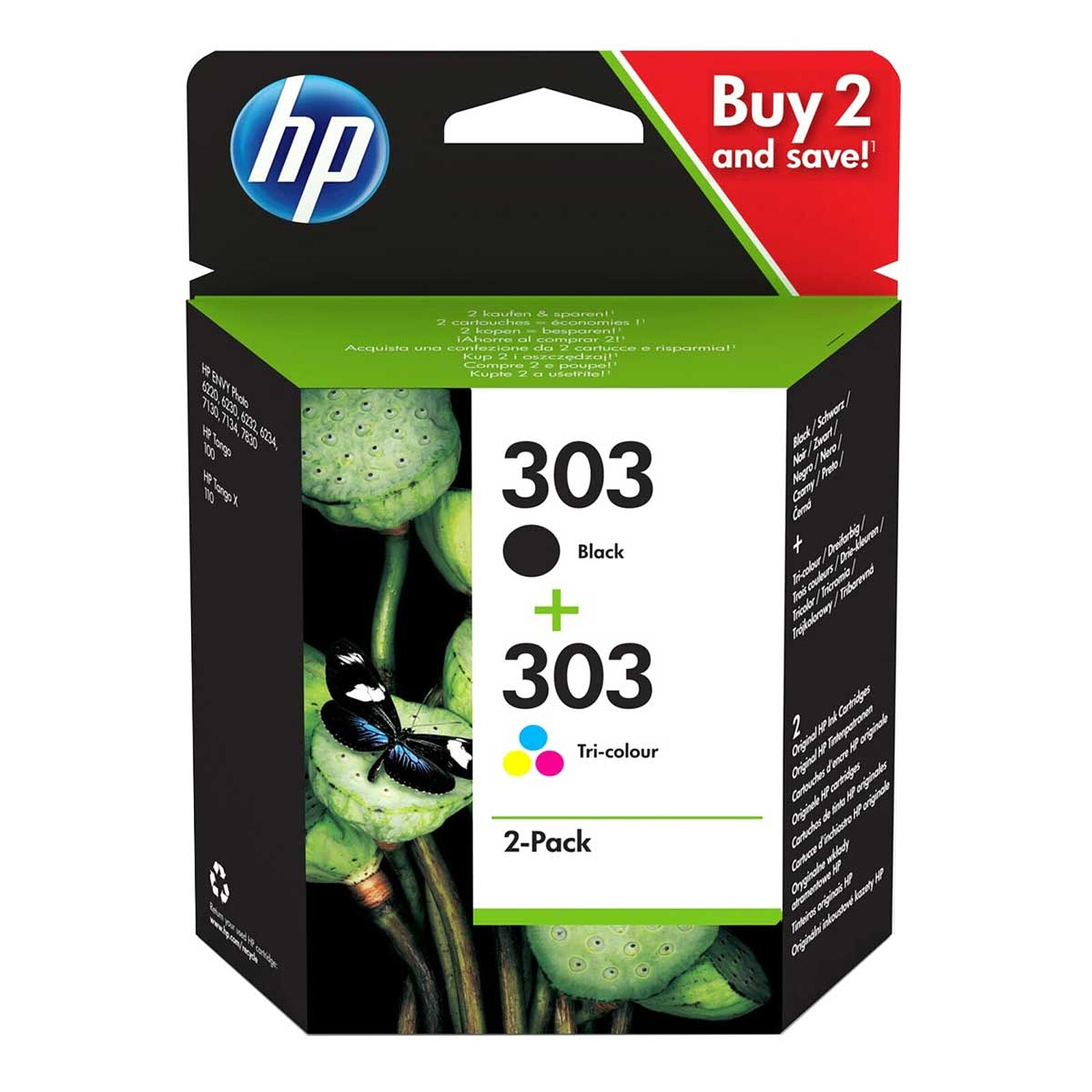 HP 305 - pack de 2 - noir, couleur (cyan, magenta, jaune) - original - cartouche  d'encre (6ZD17AE)