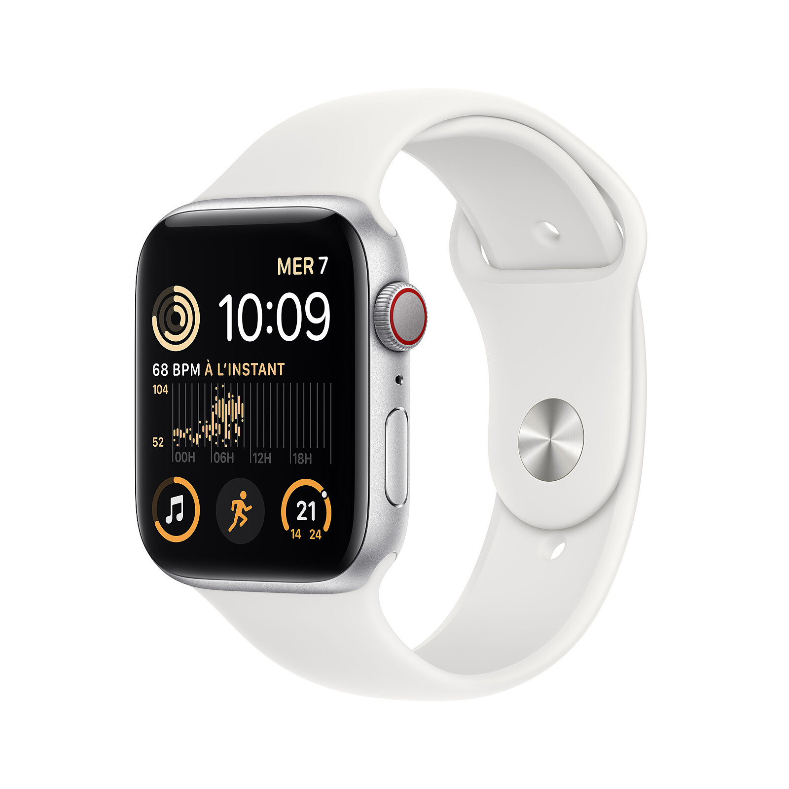 Apple Watch SE GPS + Cellular (2022) Silver Aluminium Bracelet Sport White  44 mm - Montre connectée - Garantie 3 ans LDLC