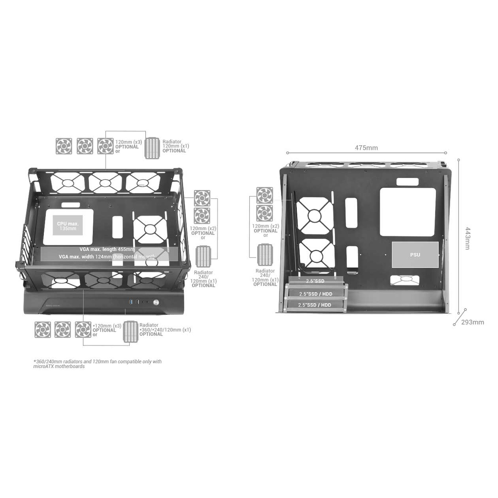Mars Gaming MCB Noir, Boîtier PC Gaming ATX XL, Custom Premium Edition,  Structure Modulaire Double Chambre