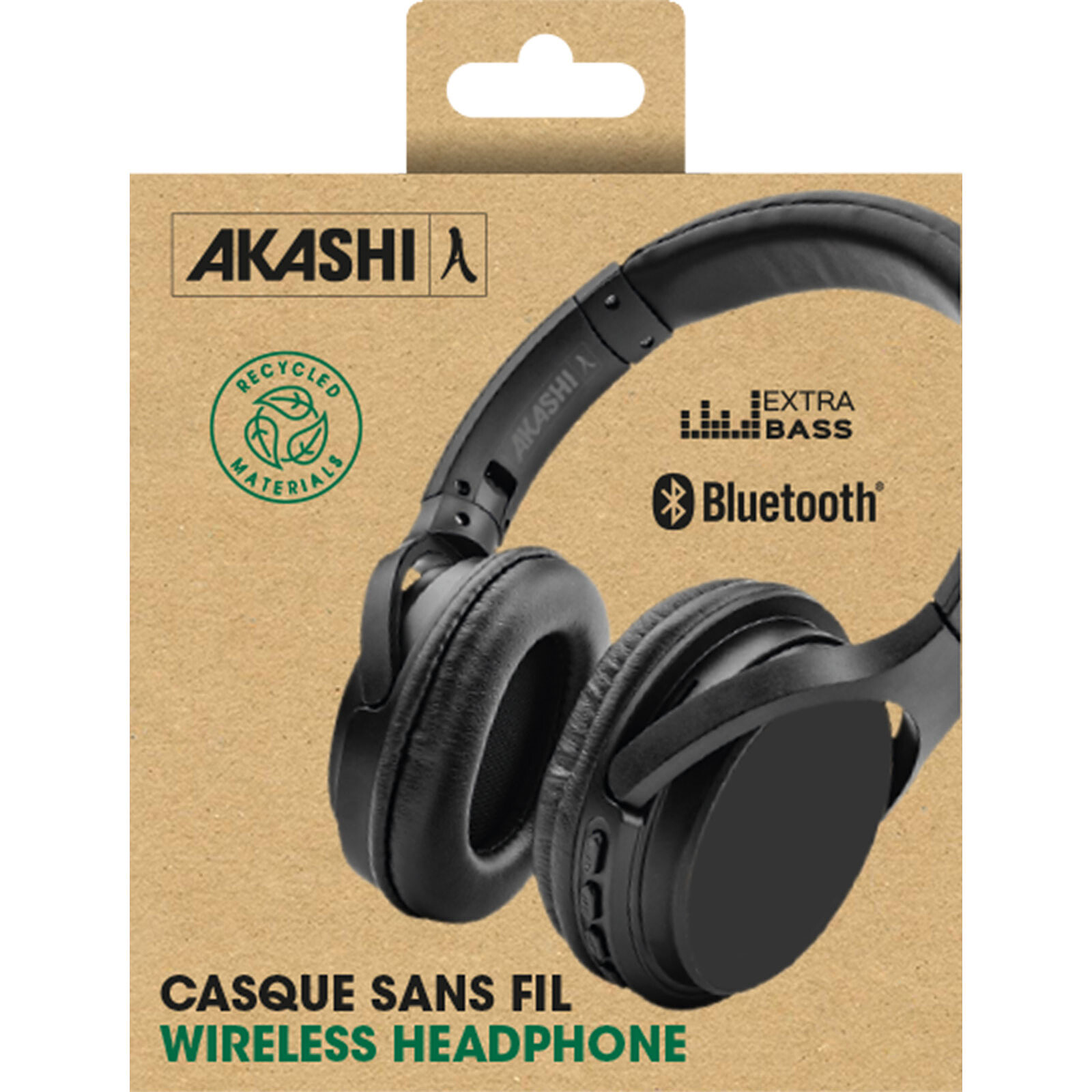 Akashi Casque Eco Sans Fil Bluetooth 5.0 Noir - Kit piéton et