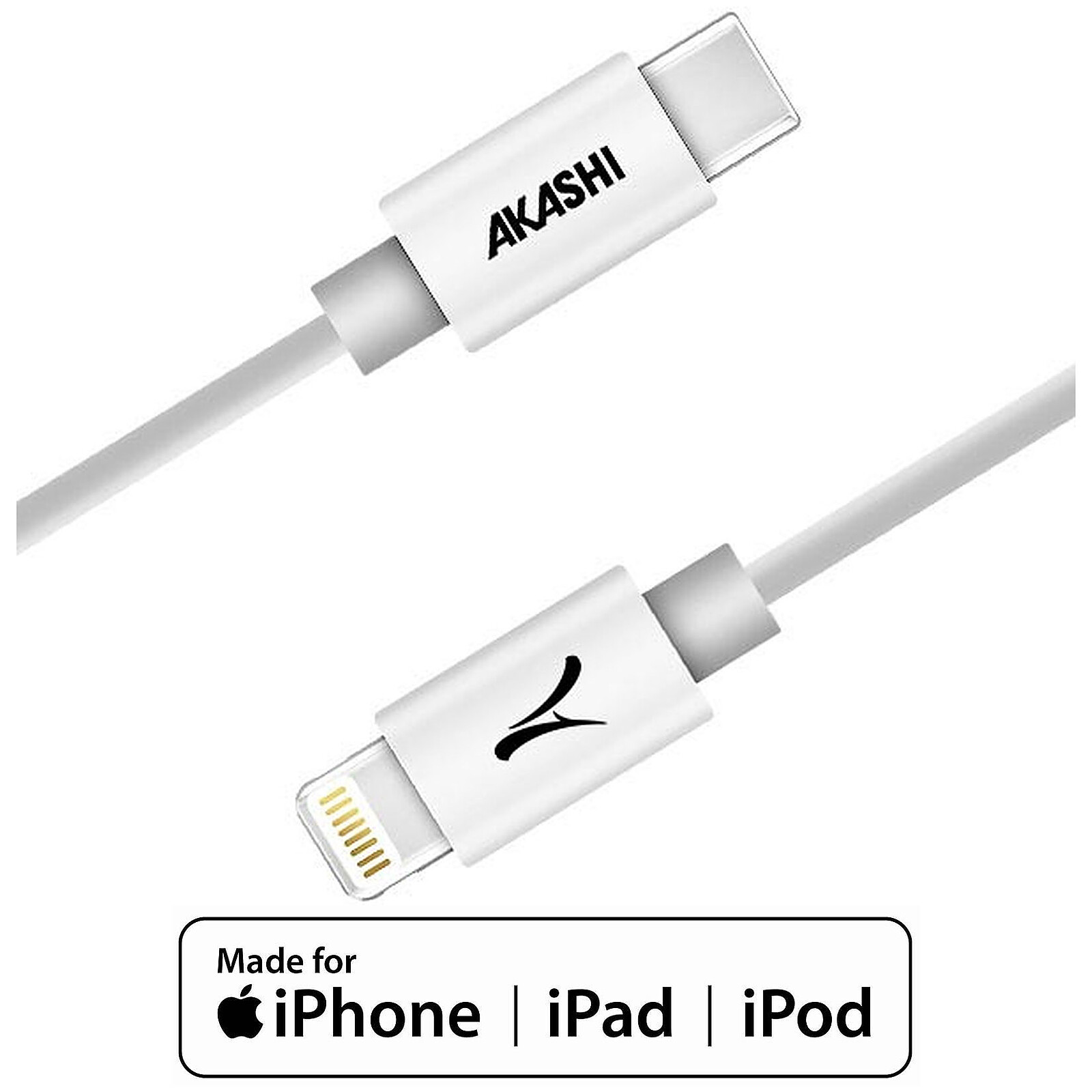 Akashi Câble USB-C vers Lightning MFI (Blanc - 3m) - USB