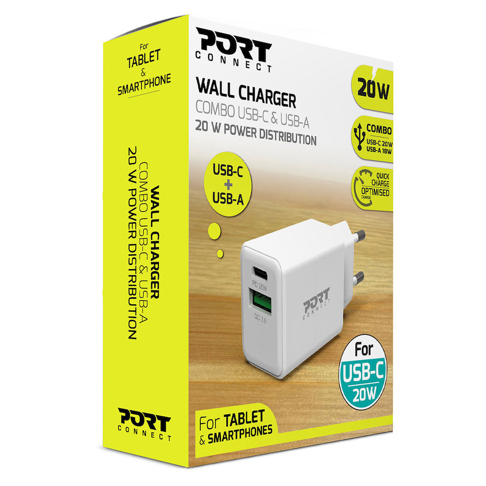PORT Connect Chargeur Secteur Combo 45W USB-C Power Delivery / USB-A - USB  - Garantie 3 ans LDLC