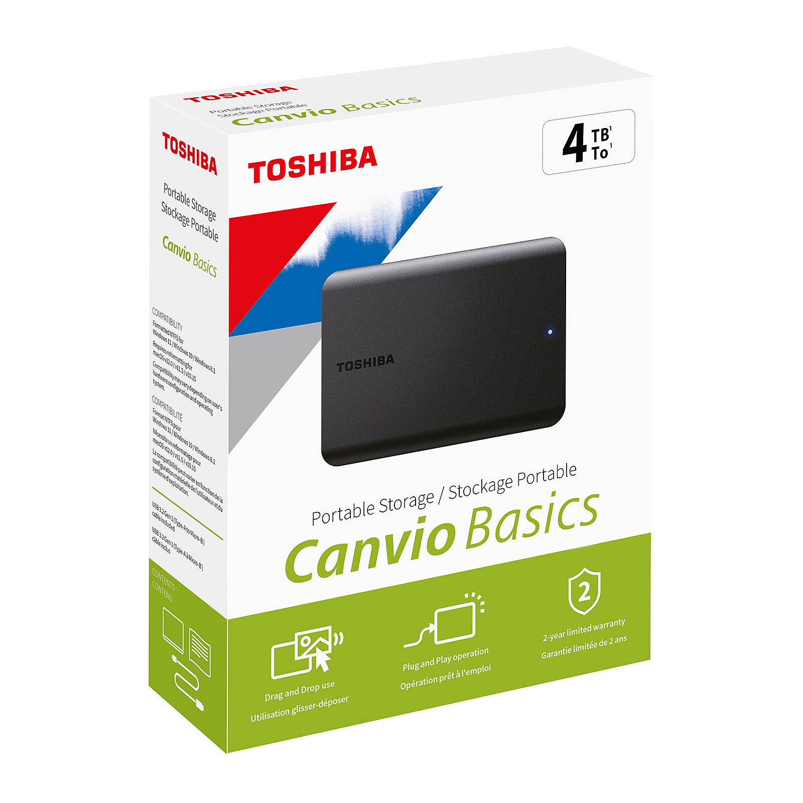 TOSHIBA - Disque dur externe Canvio Basics 4 To - Noir