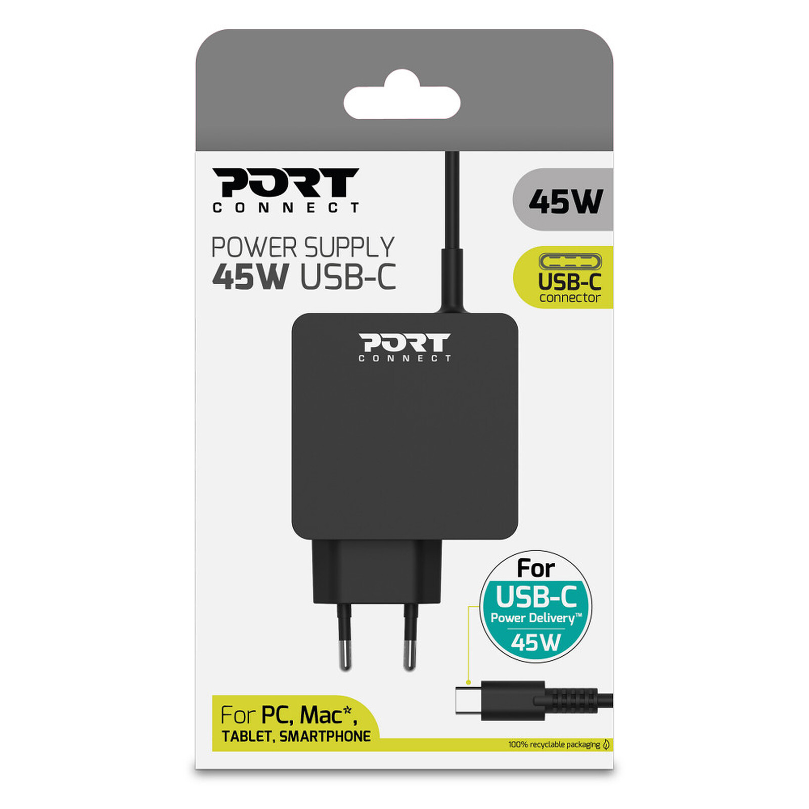 PORT Connect Power Supply USB Type C (45W) - Chargeur PC portable - Garantie  3 ans LDLC