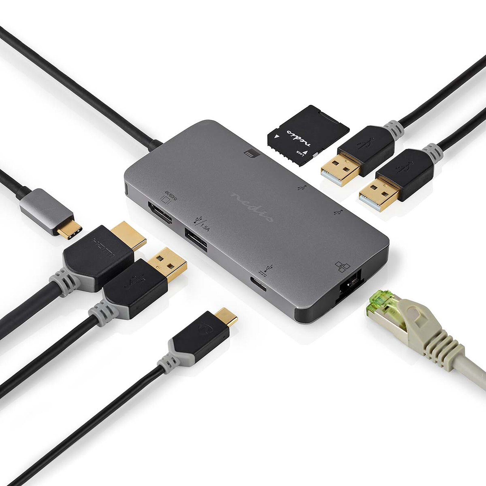 Hub multifonctions 7 en 1 (RJ45, HDMI, USB 3.0, USB 2.0, USB C