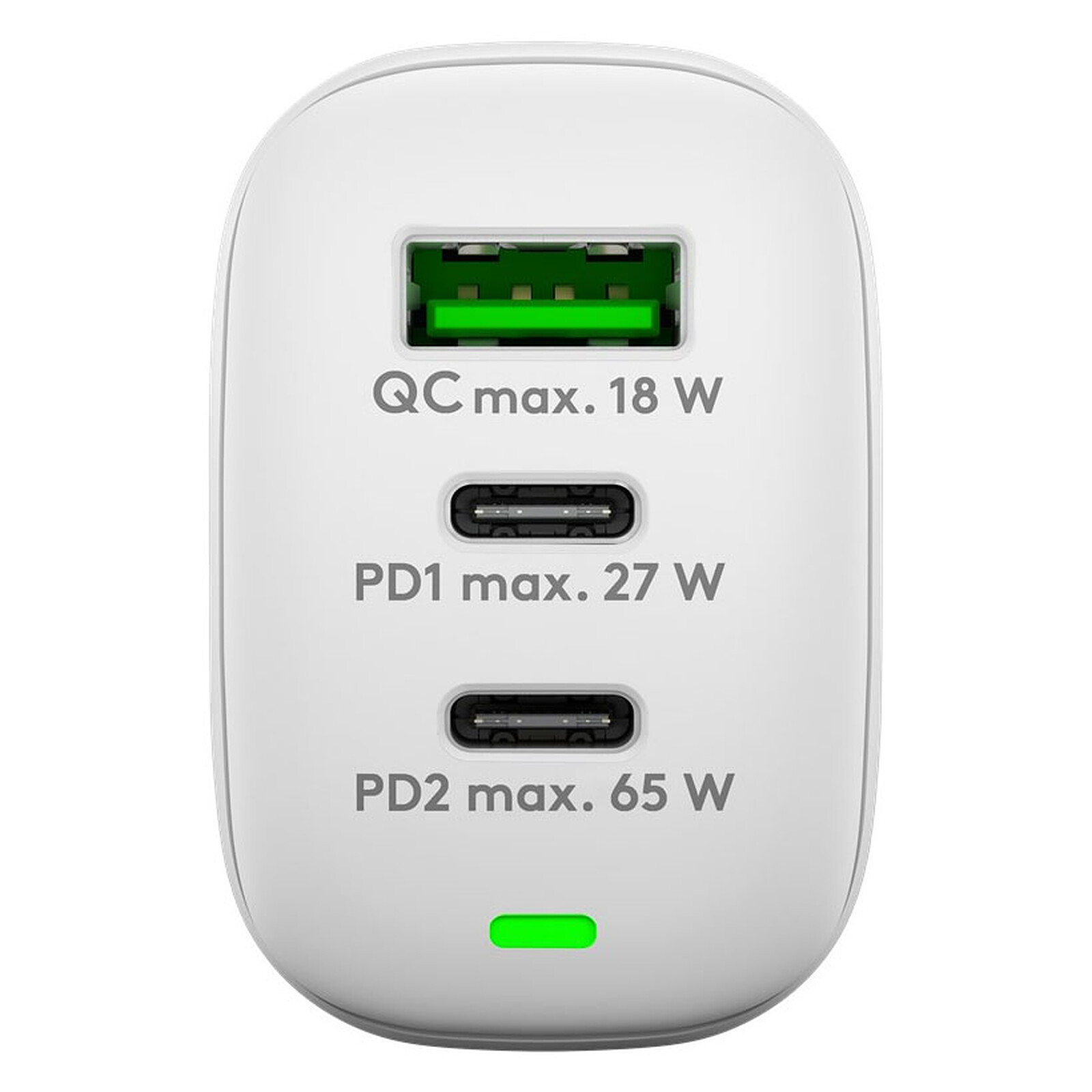 Charg. rapide, 1 USB-C PD, 1 USB-A QC, mini-chargeur, 38 W, blanc