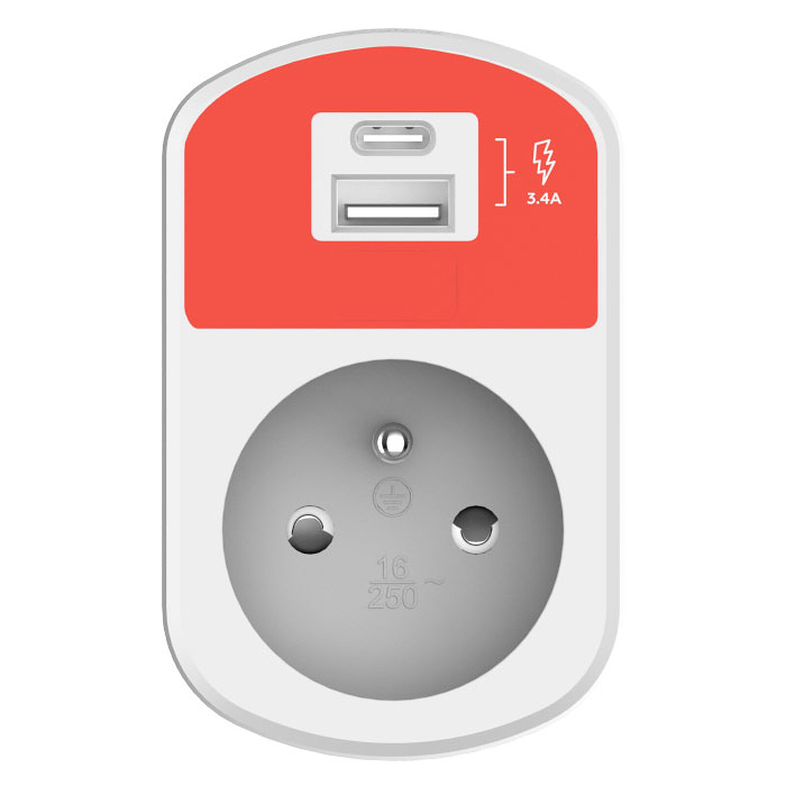 Mini Multiprise Secteur USB de Voyage Sortie 16A + 2 X 6A