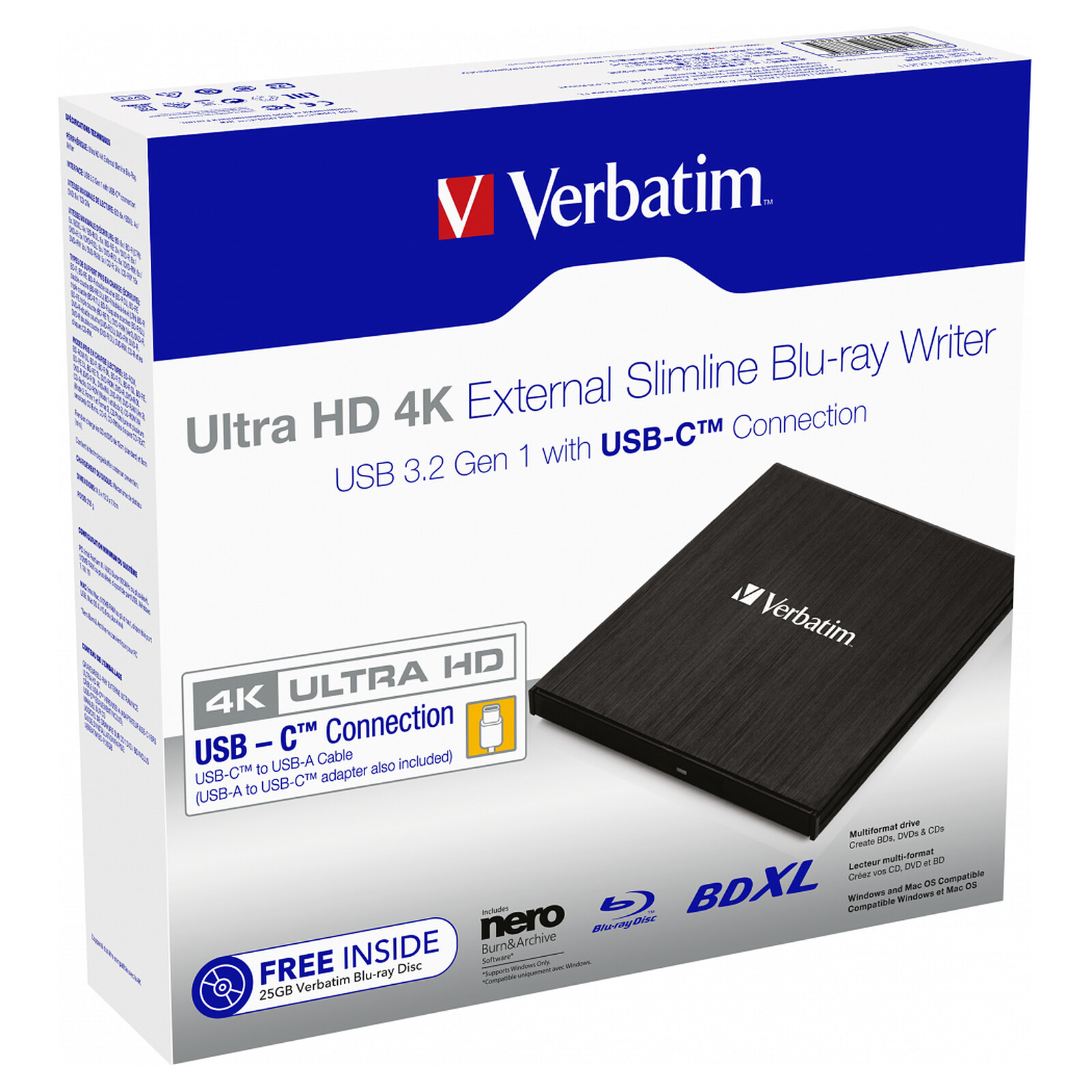 Verbatim Graveur de Blu-ray Ultra HD 4K externe USB-C - Lecteur