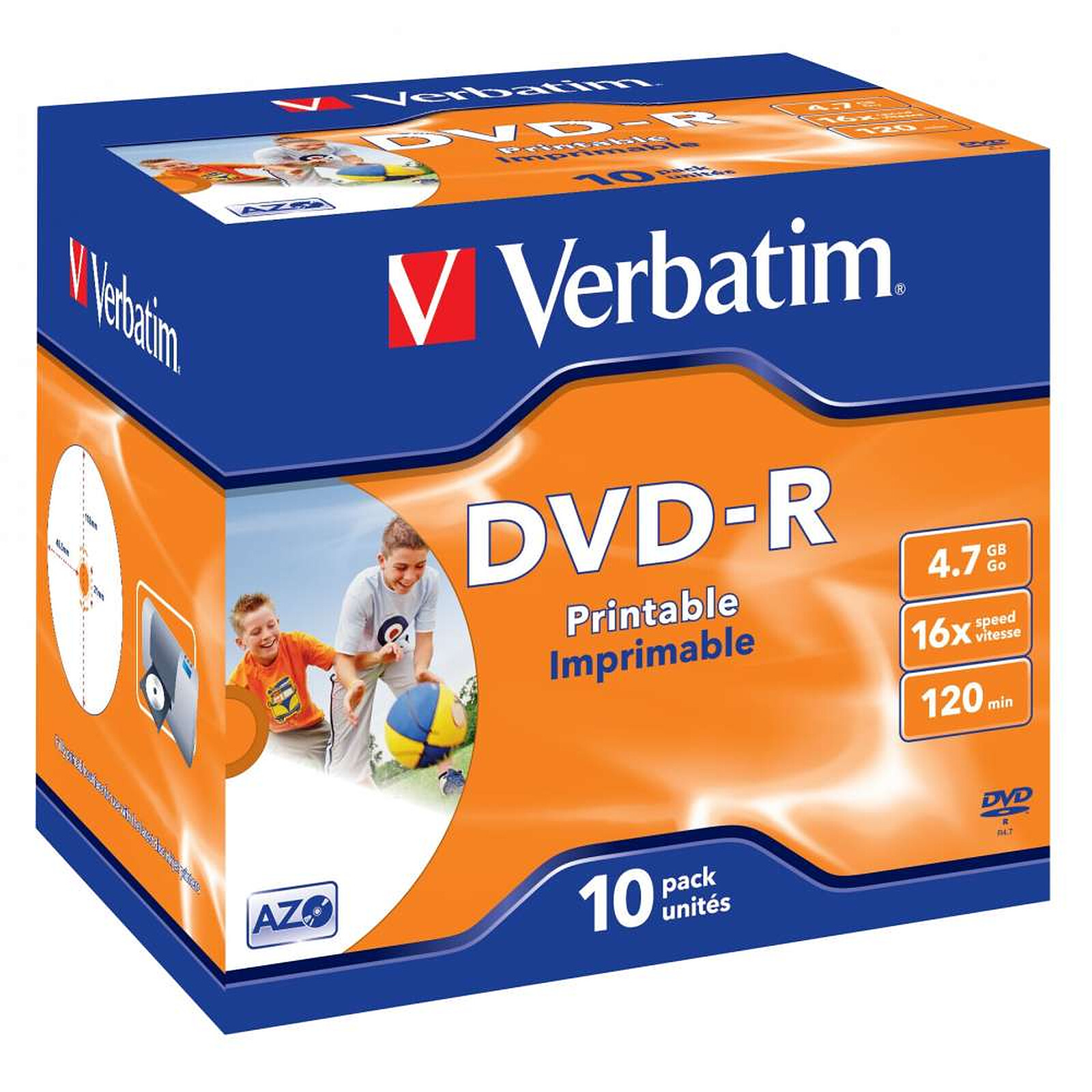 DVD+R à double couche, capacité 8,5 Go, boîte de 10 DVD