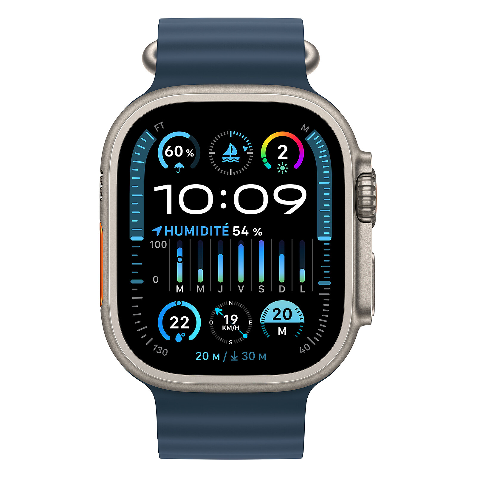 Apple Watch Ultra 2 GPS + Cellular Titanium Case Blue/Black Trail Loop 49 mm  - M/L - Montre connectée - Garantie 3 ans LDLC