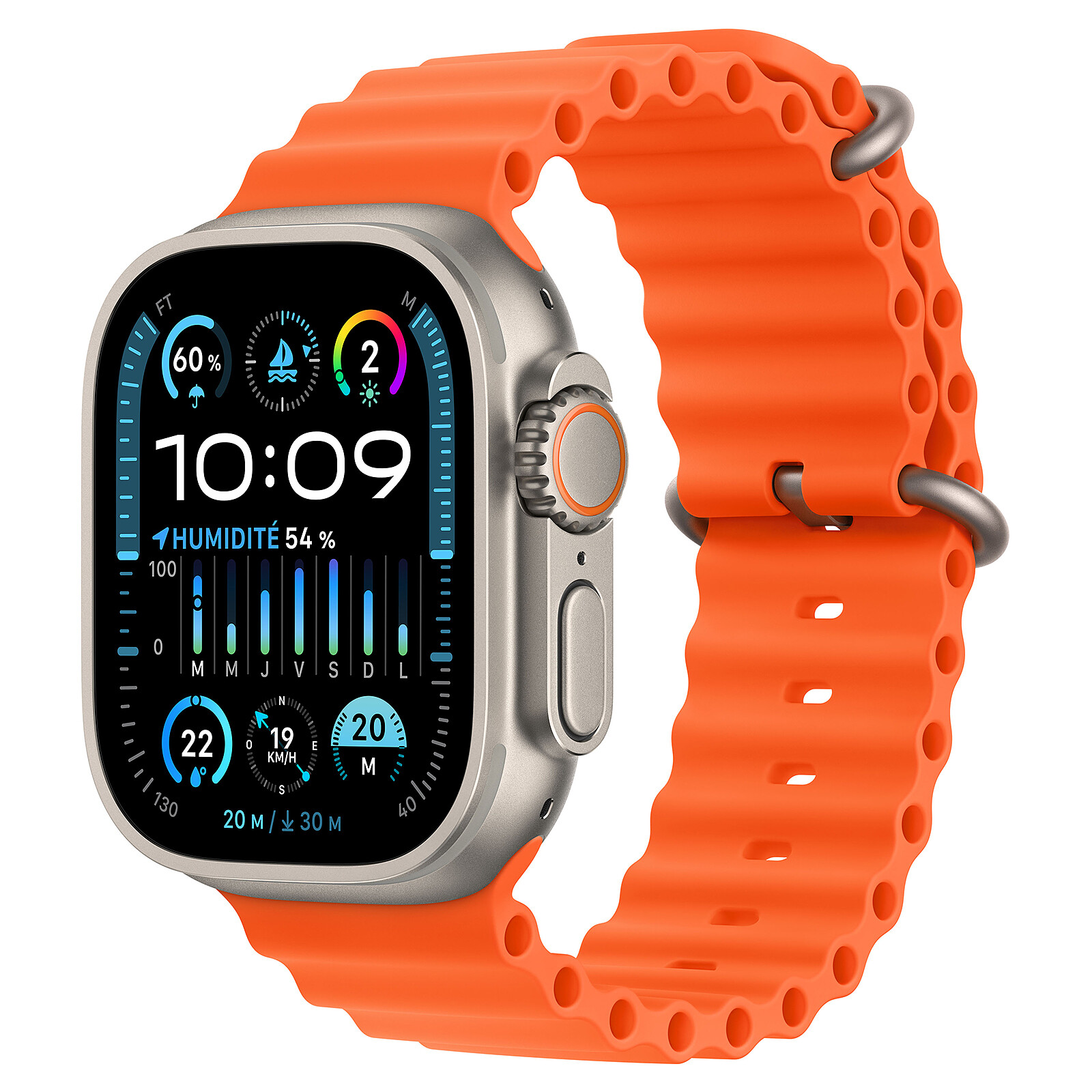 Acheter un modèle Apple Watch Ultra 2 GPS + Cellular, Boîtier en titane de  49 mm, Bracelet Océan bleu - Apple (FR)