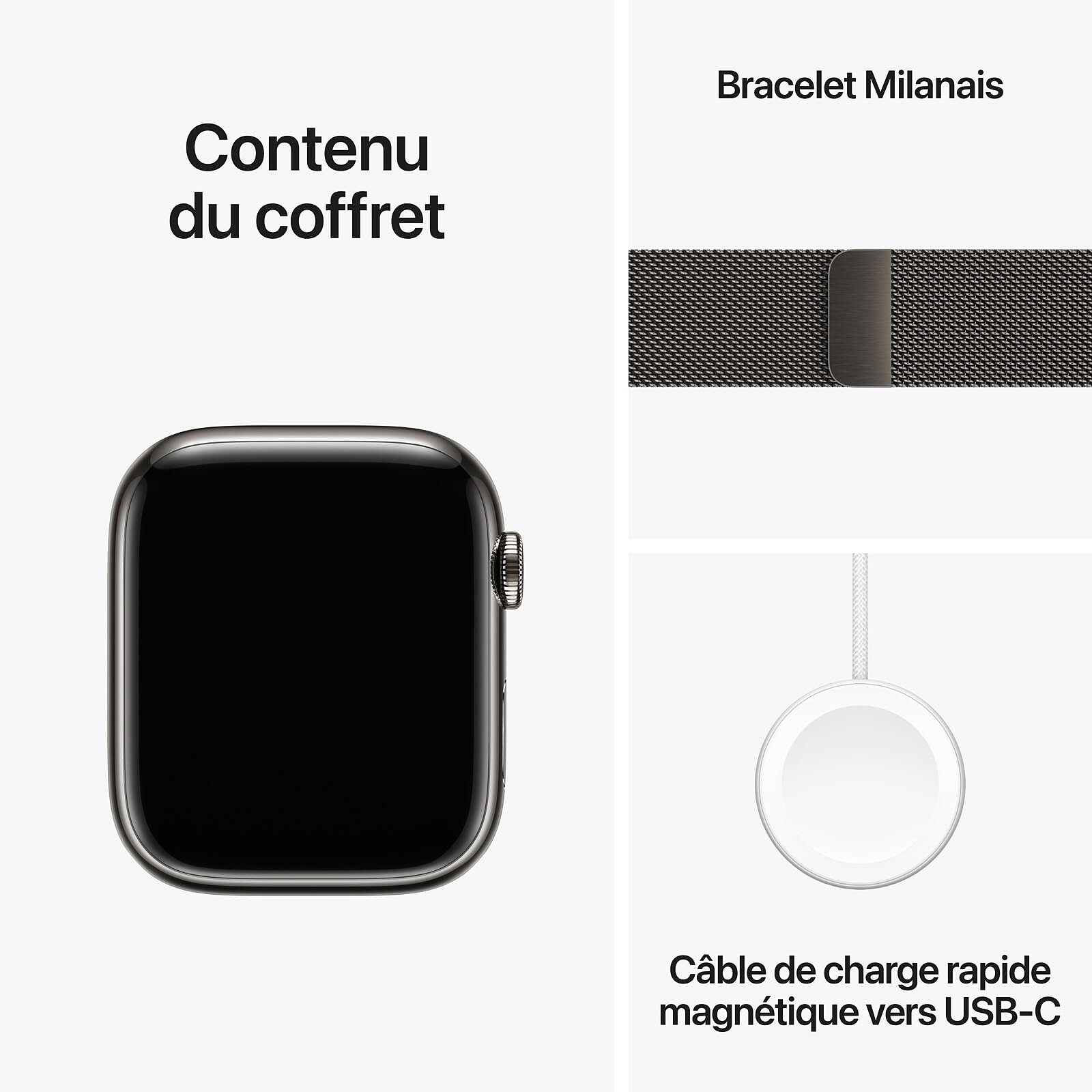 Acheter un modèle Apple Watch Series 9 GPS + Cellular, Boîtier en acier  inoxydable argent de 45 mm, Bracelet Milanais argent - Apple (FR)