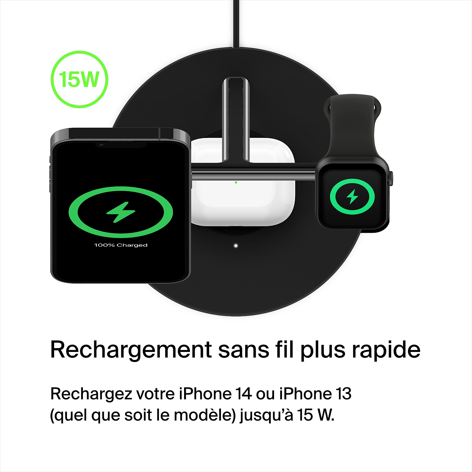 Belkin Chargeur MagSafe 3-en-1 en 15W (Noir) - Chargeur téléphone -  Garantie 3 ans LDLC