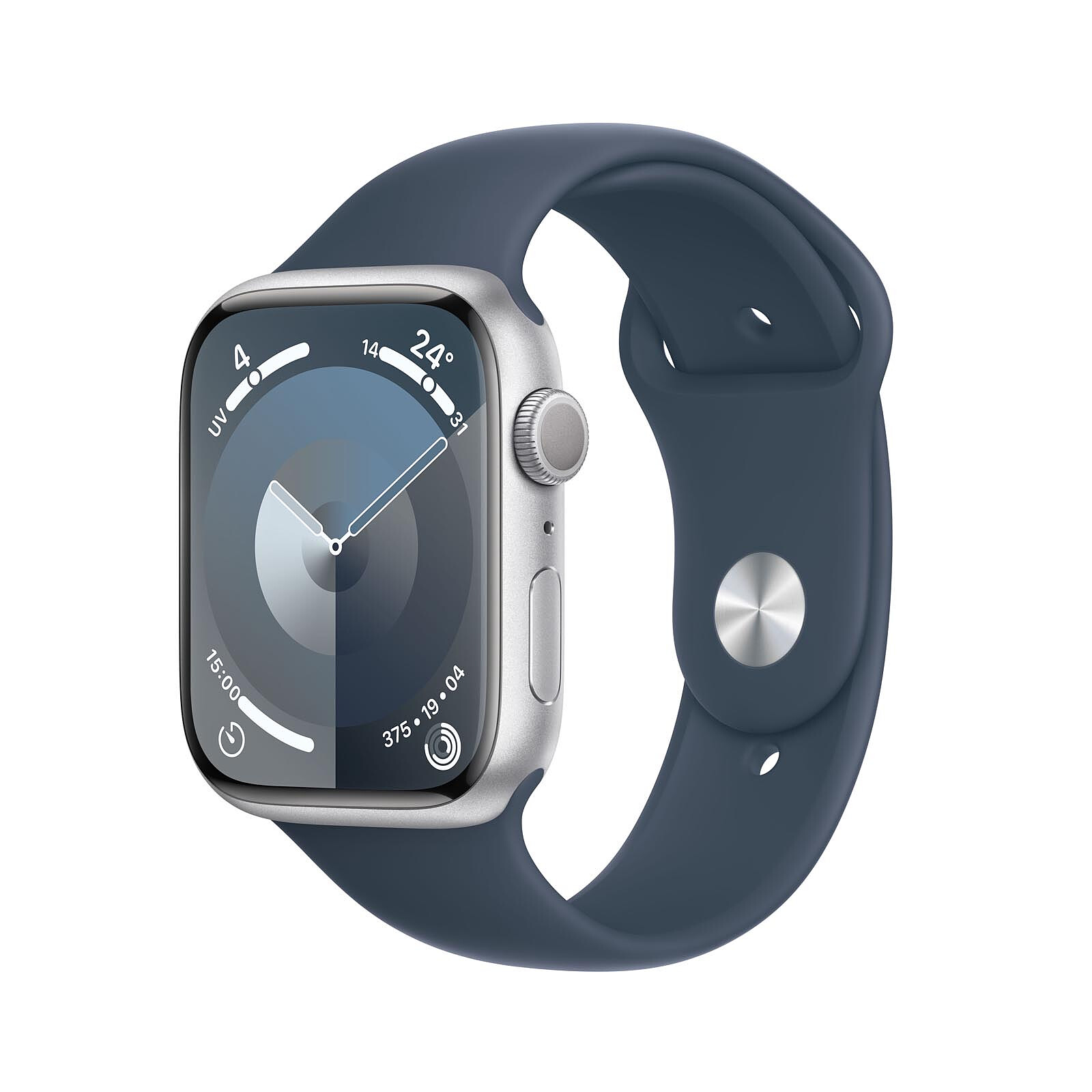 Apple Watch Series 9 GPS Aluminium Argent Bracelet Sport Bleu S/M