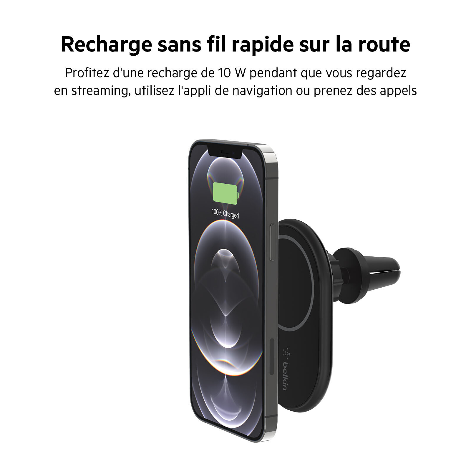 Avizar Support Voiture MagSafe iPhone avec Chargeur Sans Fil 15W Fixation  Ventouse Noir - Support voiture - LDLC