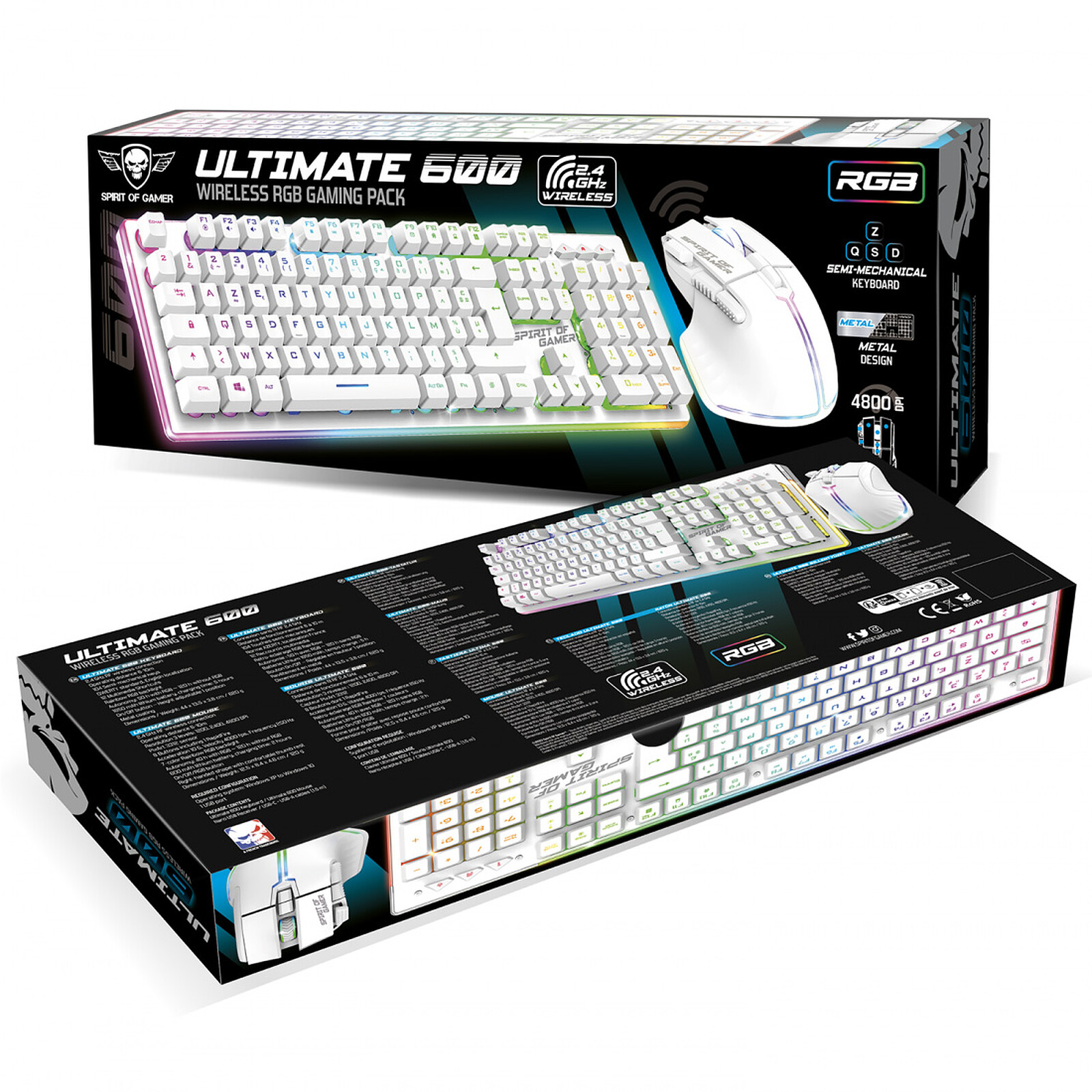 COMBOS, kit clavier souris multimédia rétro-éclairé, couleur blanche