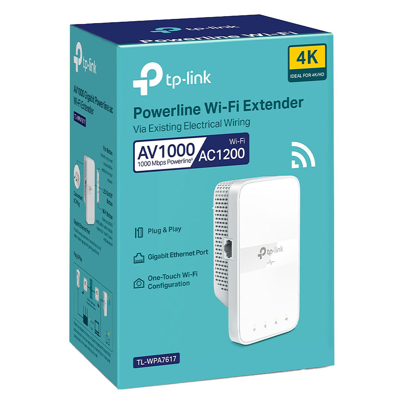 TP-Link TL-PA7017P KIT CPL 1000Mbps Prise ,1 Port Ethernet Gigabit et Prise  Intégrée