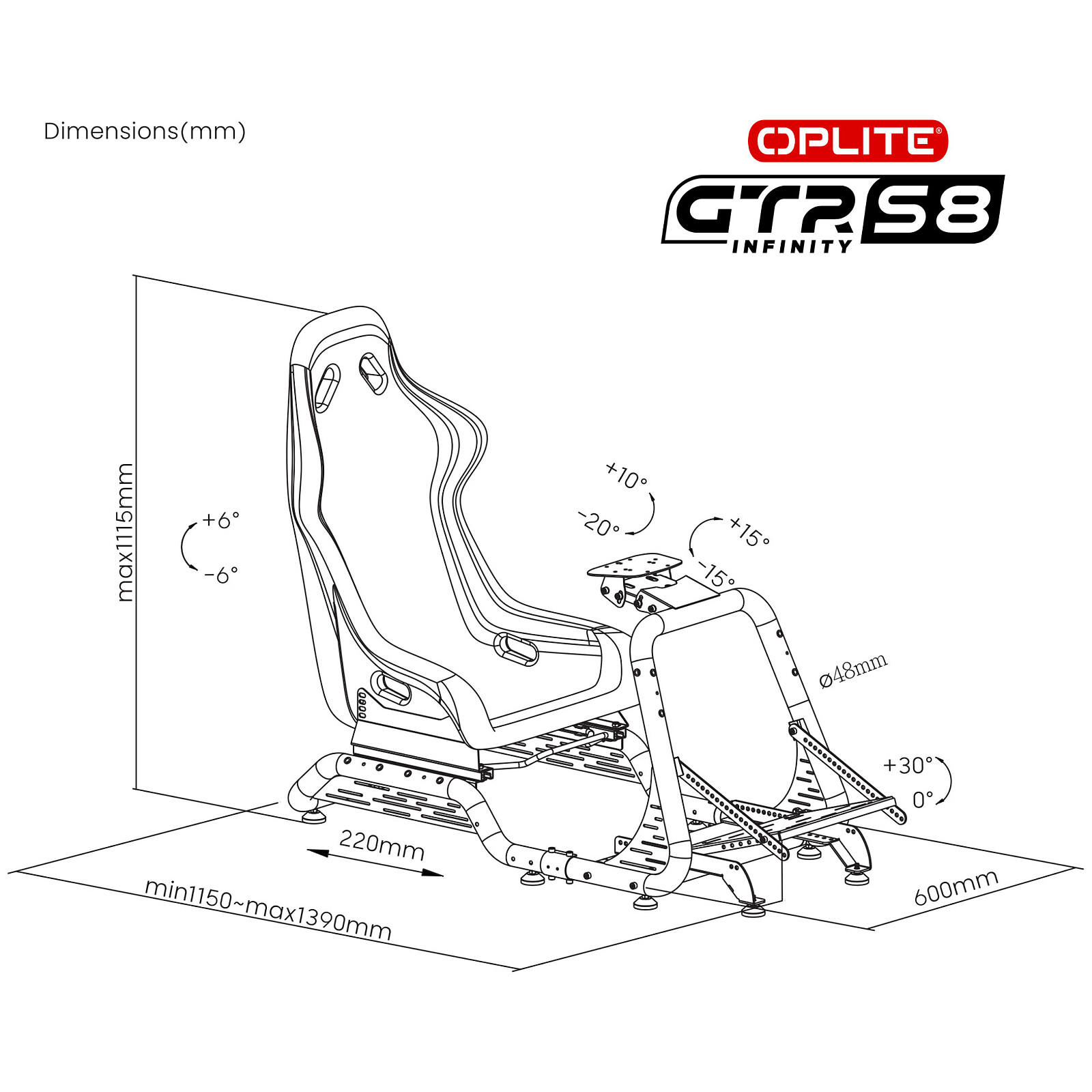 Oplite Gtr Elite Supporto Per Display Da Corsa – Tubolare 48 Mm, Regolabile In Altezza E Inclinazione, VESA Fino A 50''