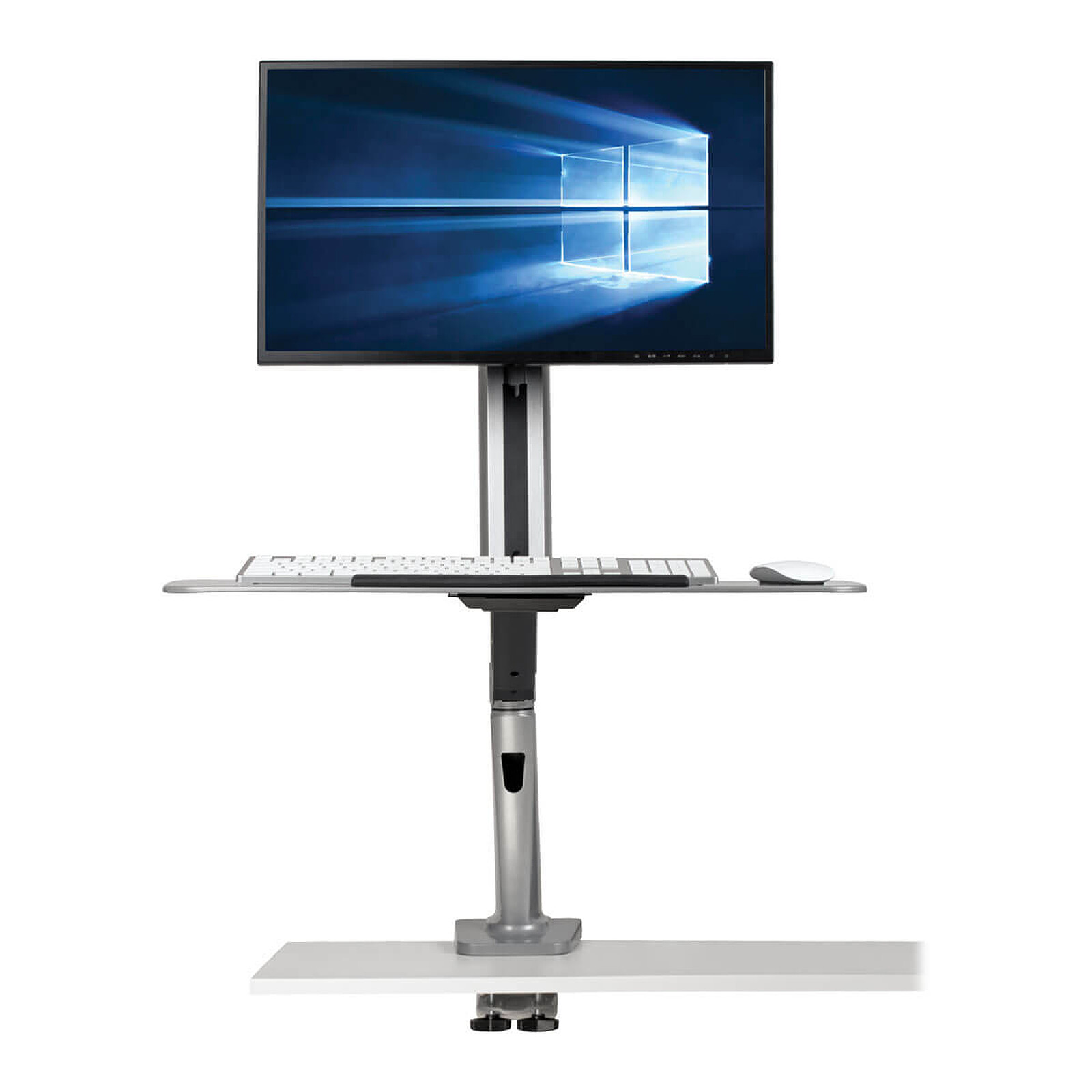 MOUNT-IT! Soporte de escritorio para monitor de pie sentado [se adapta a  pantallas de 32 pulgadas] brazo articulado de movimiento completo con  bandeja