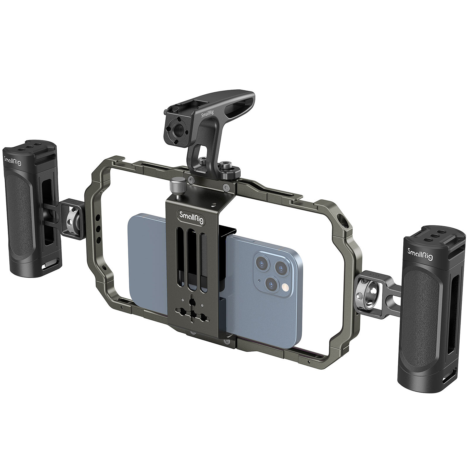SMALLRIG Kit Video Professionale Per Smartphone | Gabbia MagSafe, Doppie Maniglie, Microfono, Luce LED E Treppiede