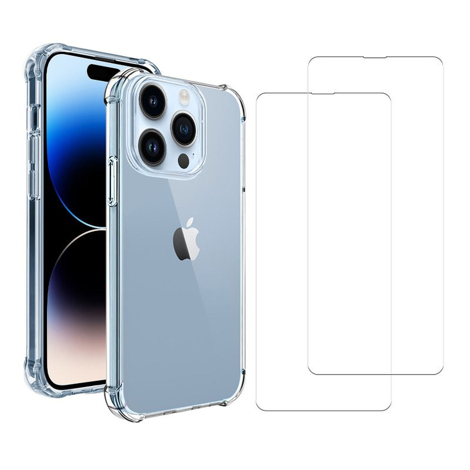 Evetane Coque iPhone 14 Pro Antichoc Silicone bords renforcés + 2 Vitres en verre  trempé Protection écran - Coque téléphone - LDLC