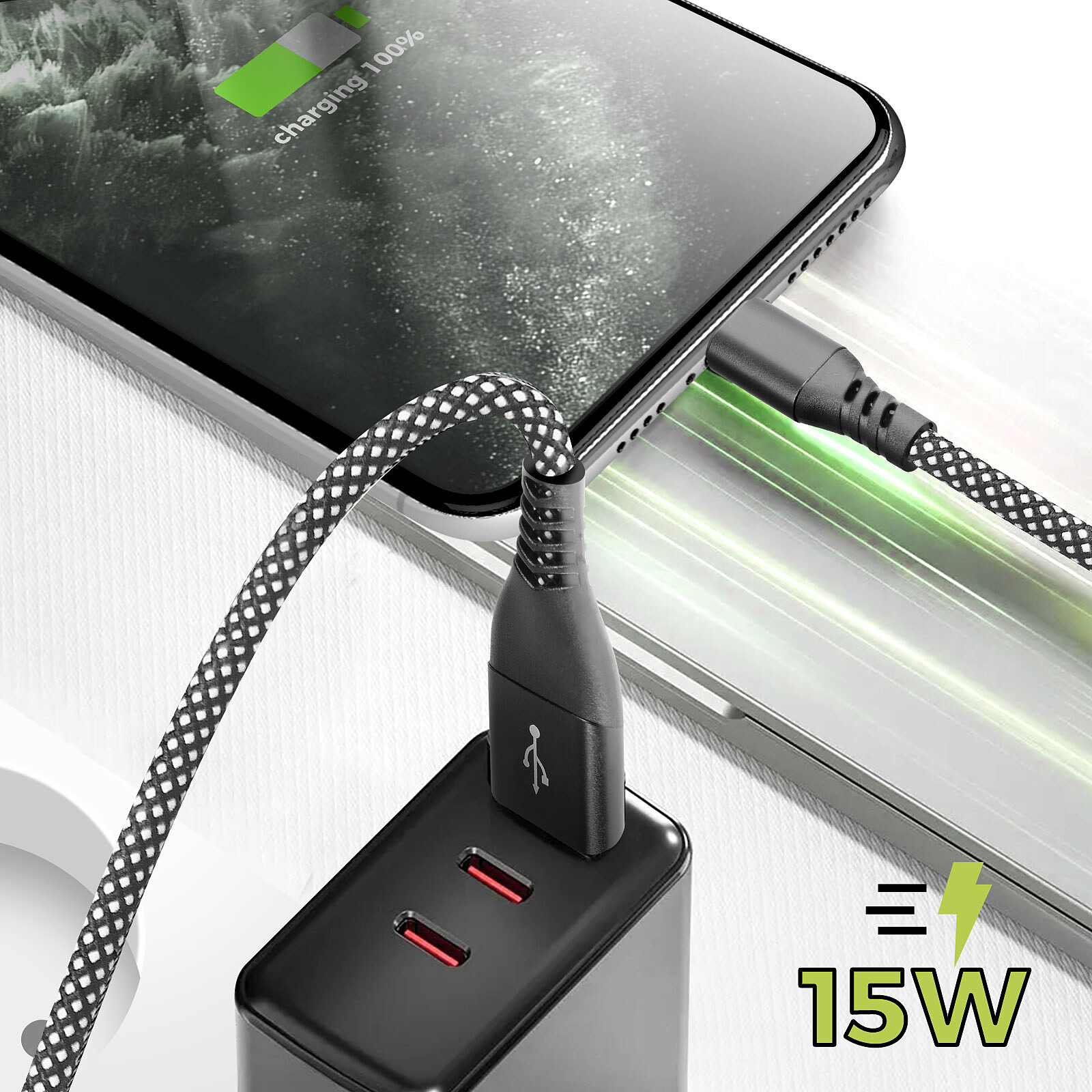 Moxie Câble pour iPhone en nylon tressé noir 2m, USB vers Lightning, -  Accessoires divers smartphone - LDLC