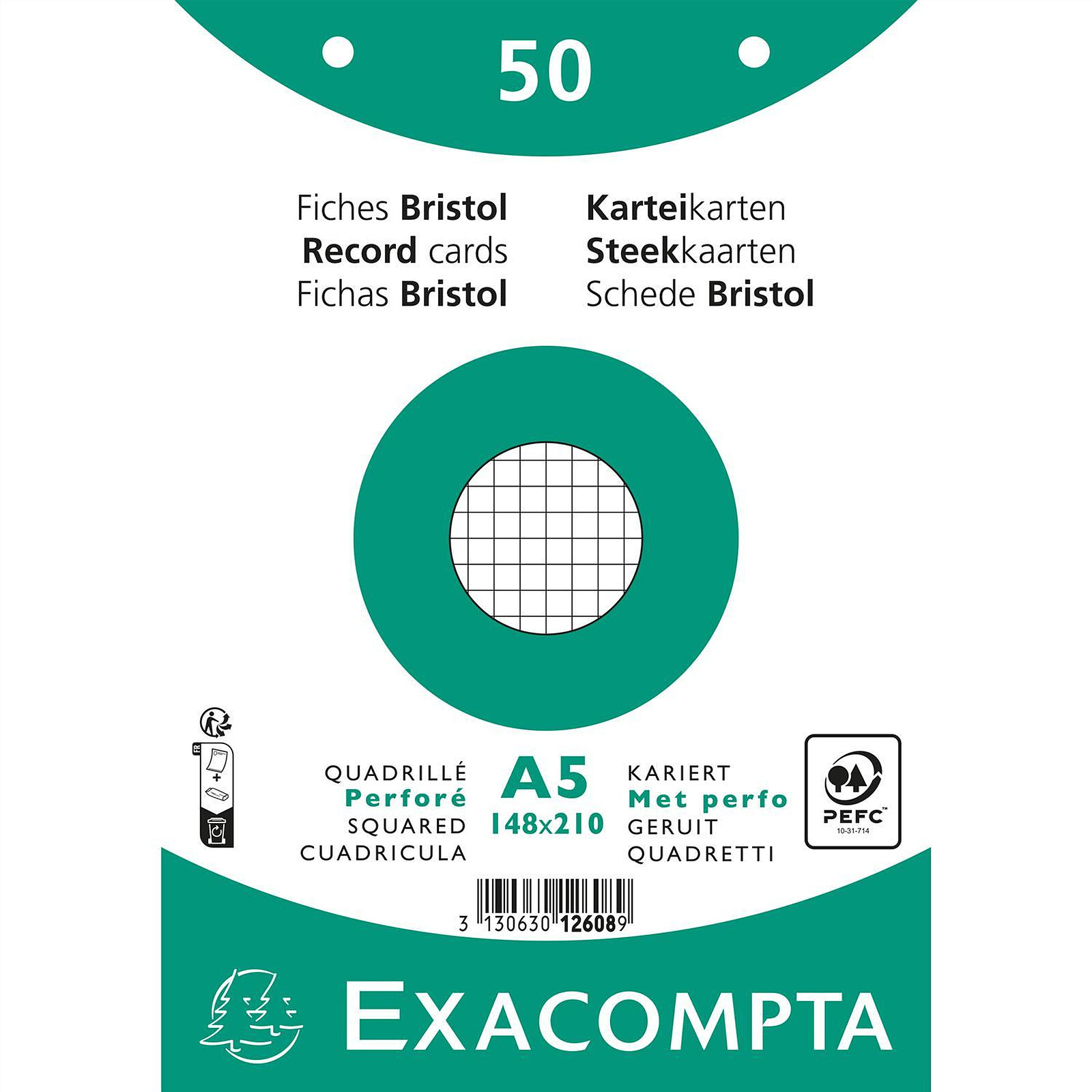 EXACOMPTA Étui de 100 fiches - bristol quadrillé 5x5 non perforé 125x200mm  - Couleurs assorties - Papier spécifique - LDLC