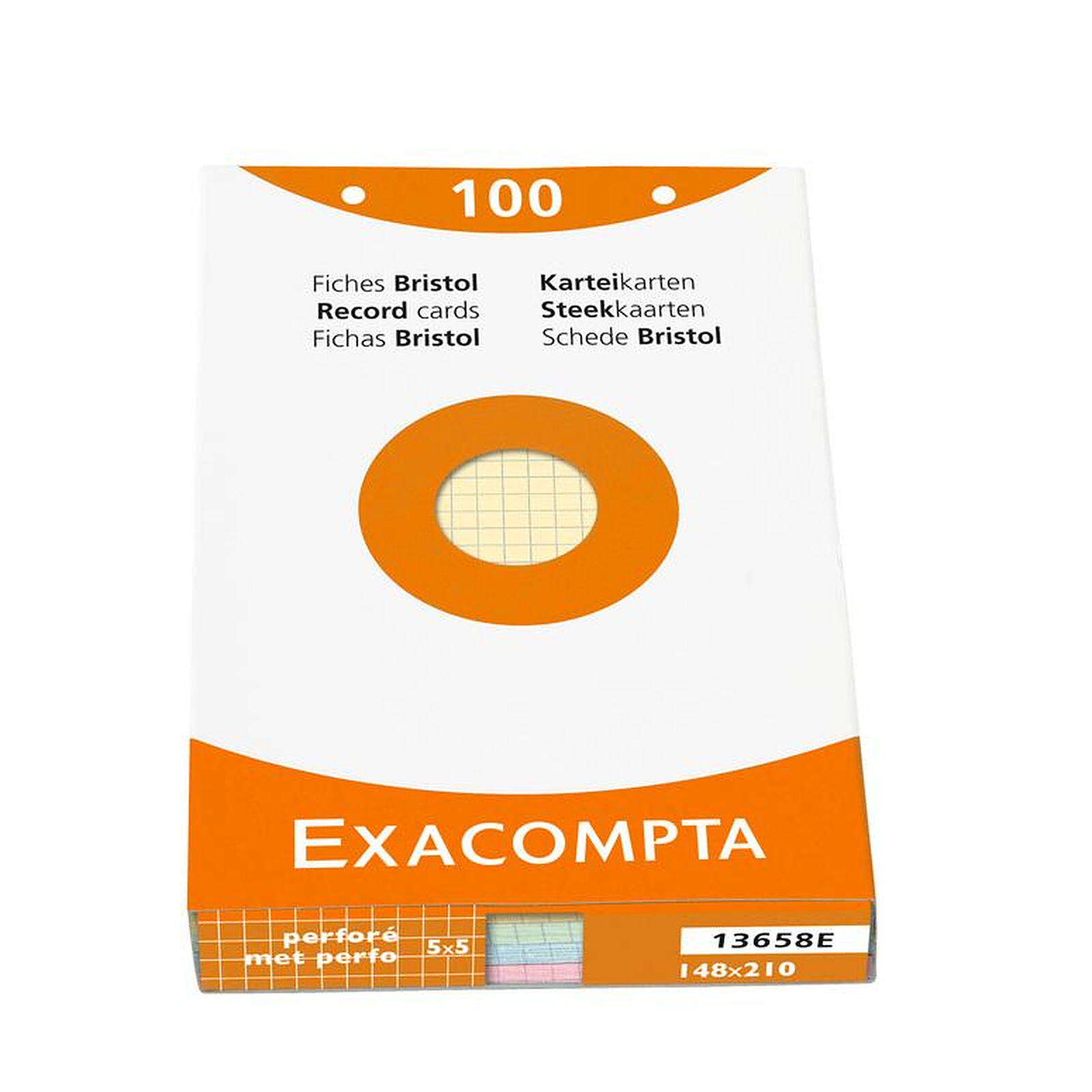 EXACOMPTA Étui de 100 fiches bristol quadrillé 5x5 perforé 148x210mm  Couleurs assorties - Papier spécifique - LDLC