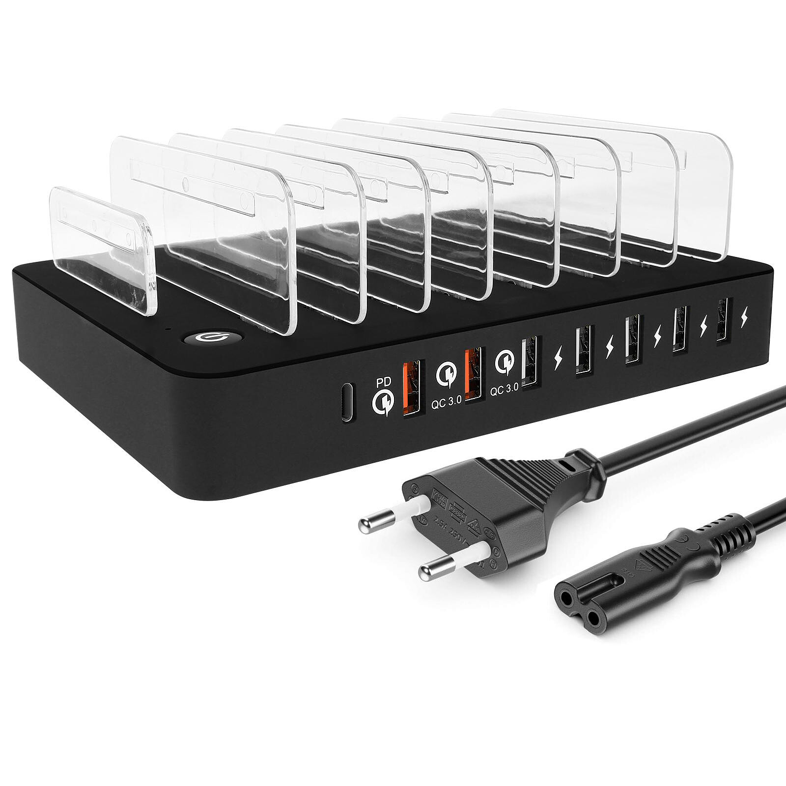 Avizar Station de charge Multiports 7 ports USB et 1 port USB-C Power  Delivery 45W Noir - Station d'accueil téléphone - LDLC